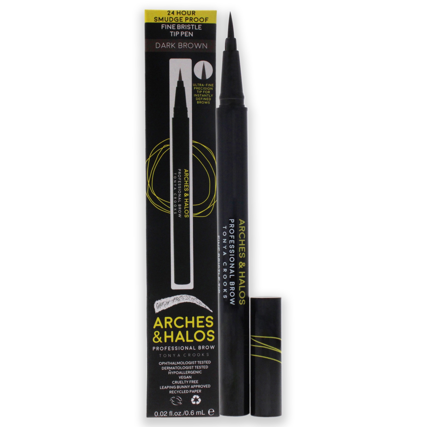 Fine Bristle Tip Pen - Dark Brown by Arches and Halos for Women - 0.02 oz Eyebrow Pen