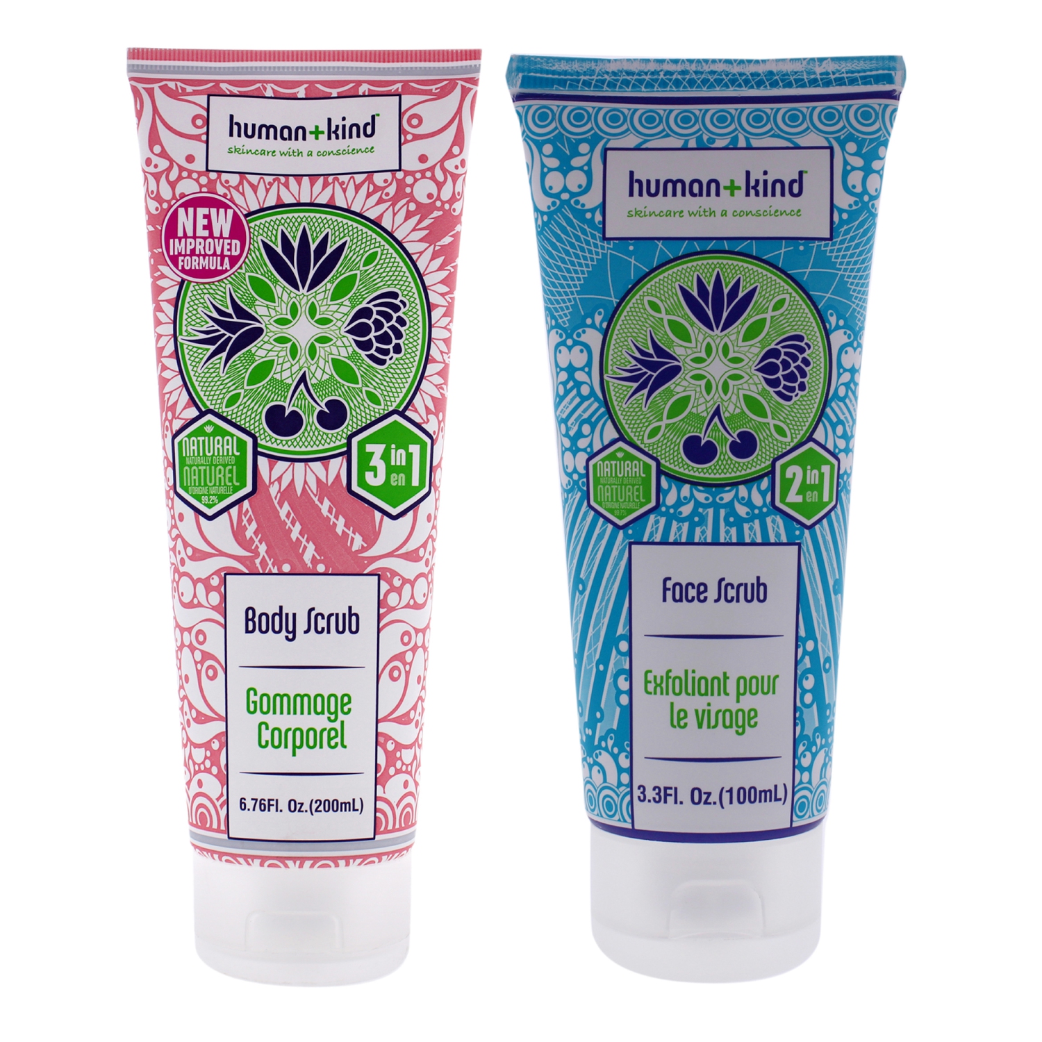 Body and Face Scrub Kit by Human+Kind for Unisex - 2 Pc Kit 6.76oz Body Scrub, 3.3oz Face Scrub