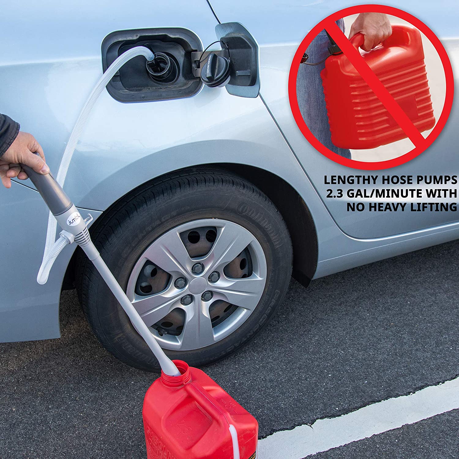 Jumbl Liquid Transfer Pump | Portable Battery Powered Fuel Transfer Pump with Auto-Stop | Flexible Intake hose | Transfers Gasoline, Water & Other