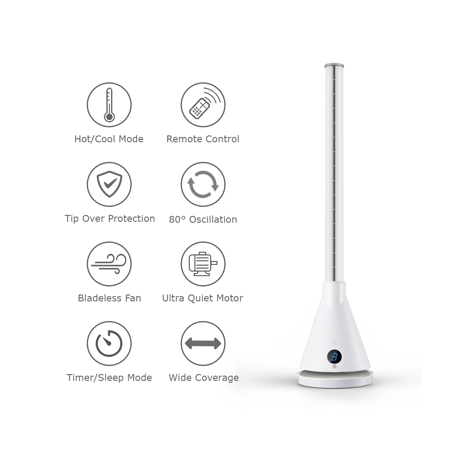 JS DUO 2.0 - Ventilateur tour sans pale en céramique - CHAUFFAGE + CLIMATISATION Ventilateur tour - Conçu pour les espaces moyens à grands.