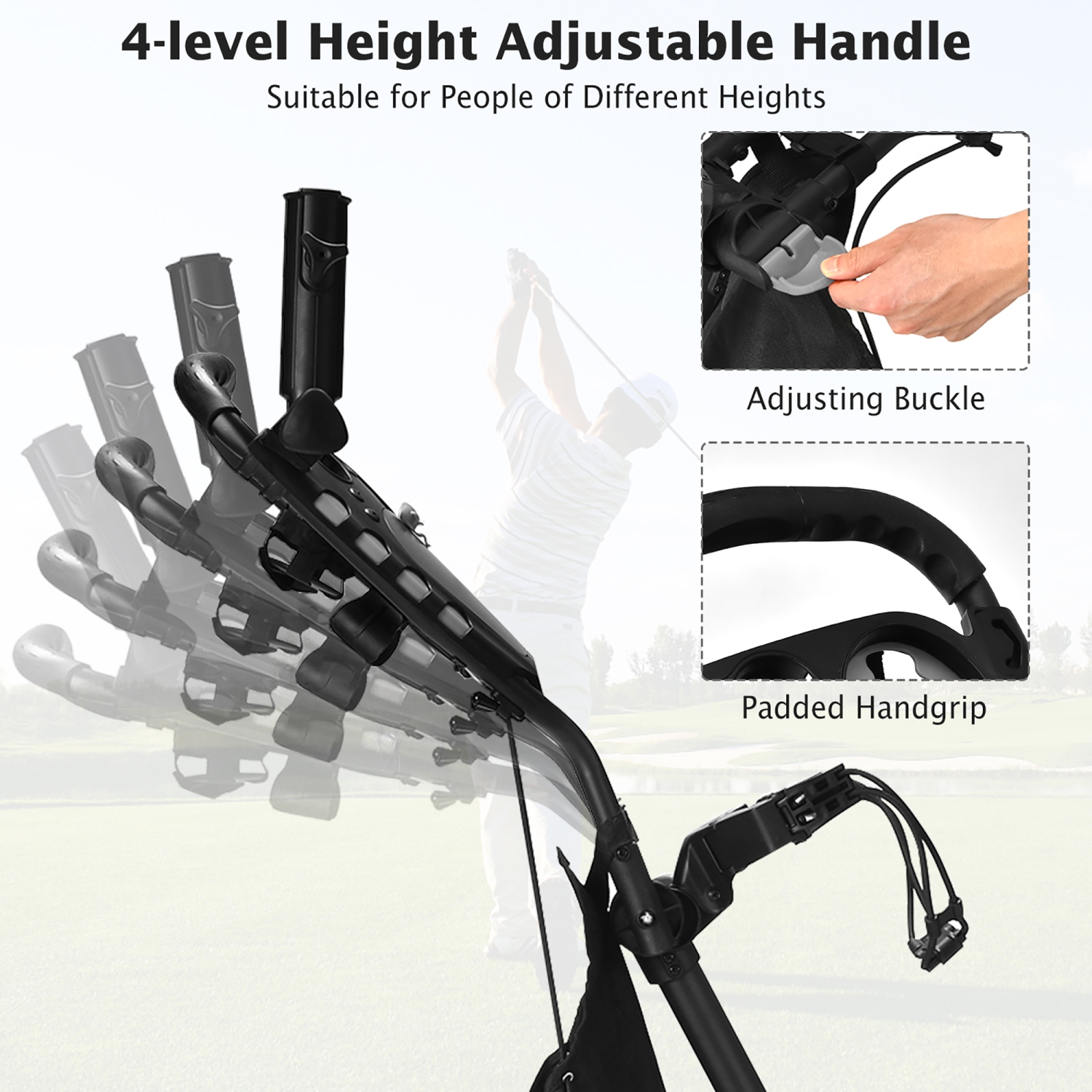 Gymax 4 Wheels Foldable Golf Push Pull Cart Trolley w/ Brake Waterproof Bag