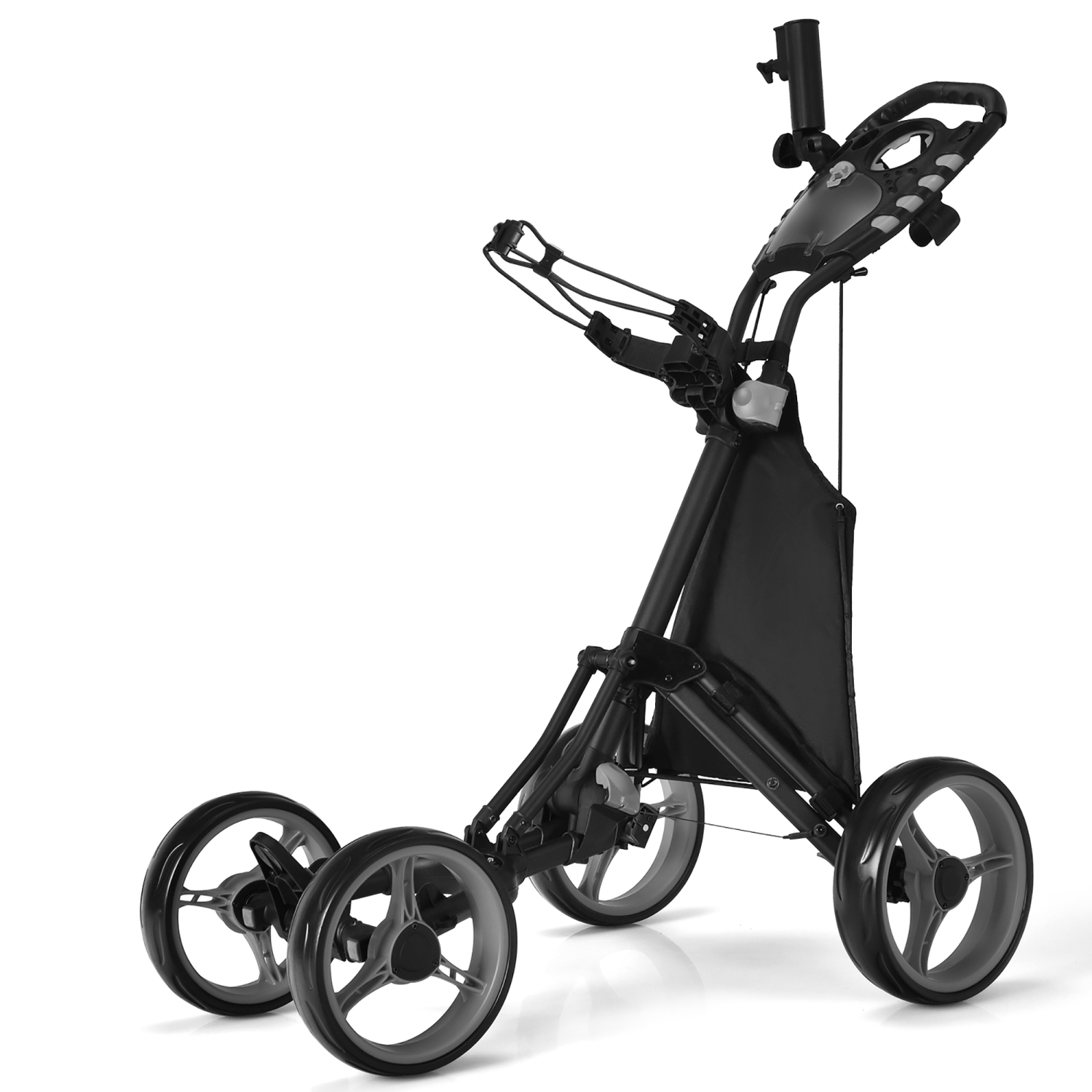 Gymax 4 Wheels Foldable Golf Push Pull Cart Trolley w/ Brake Waterproof Bag