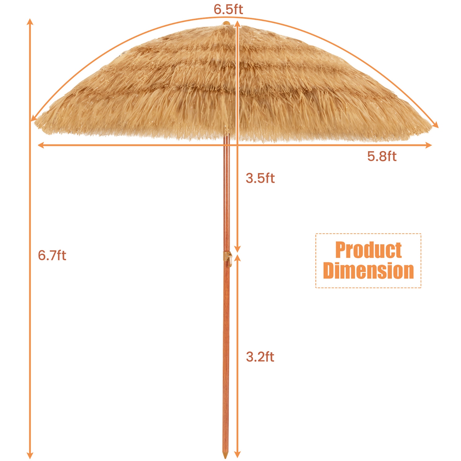 Parasol de plage en paille Gymax