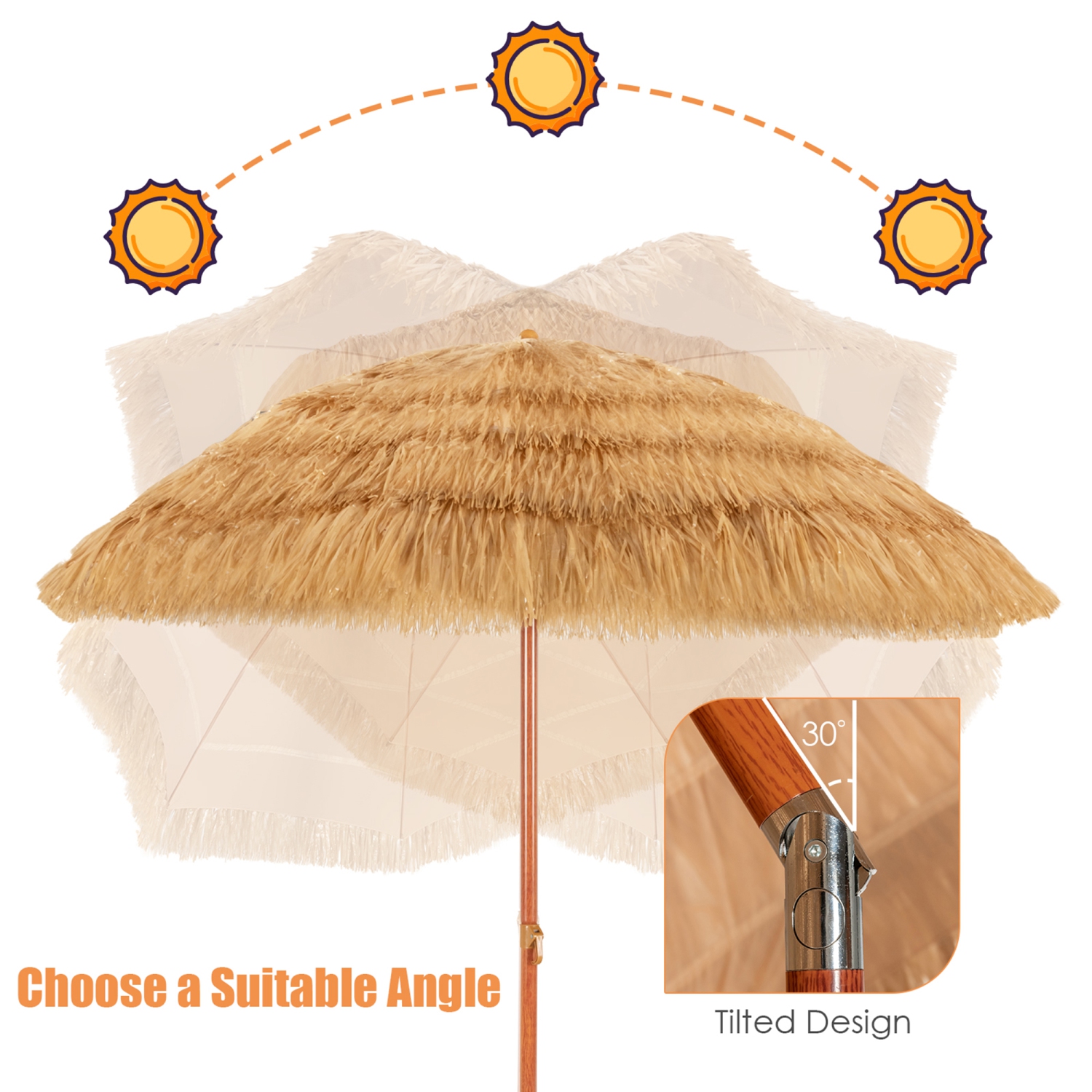 Parasol de plage en paille Gymax