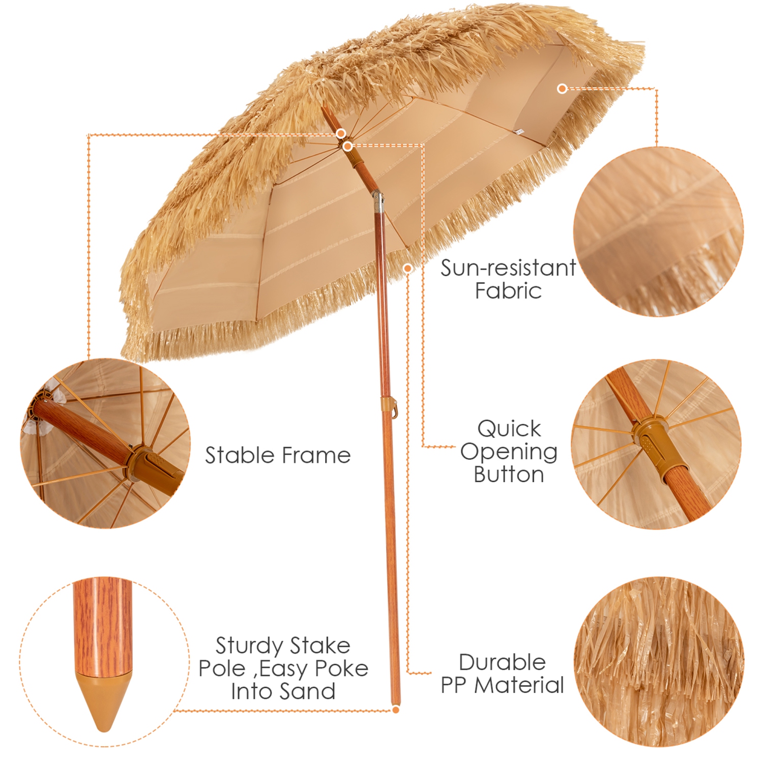 Parasol de plage en paille Gymax