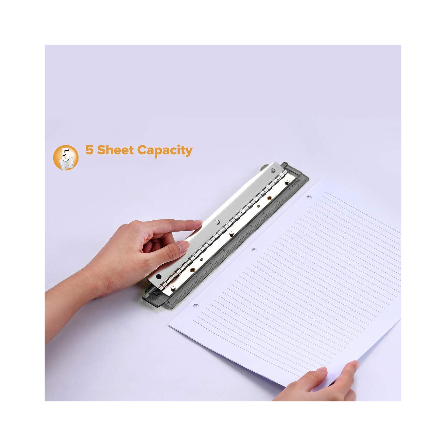 Ring Binder 3-Hole Punch, 5-Sheet Capacity, With Integrated 10" Ruler, Chip Tray - Moustache®