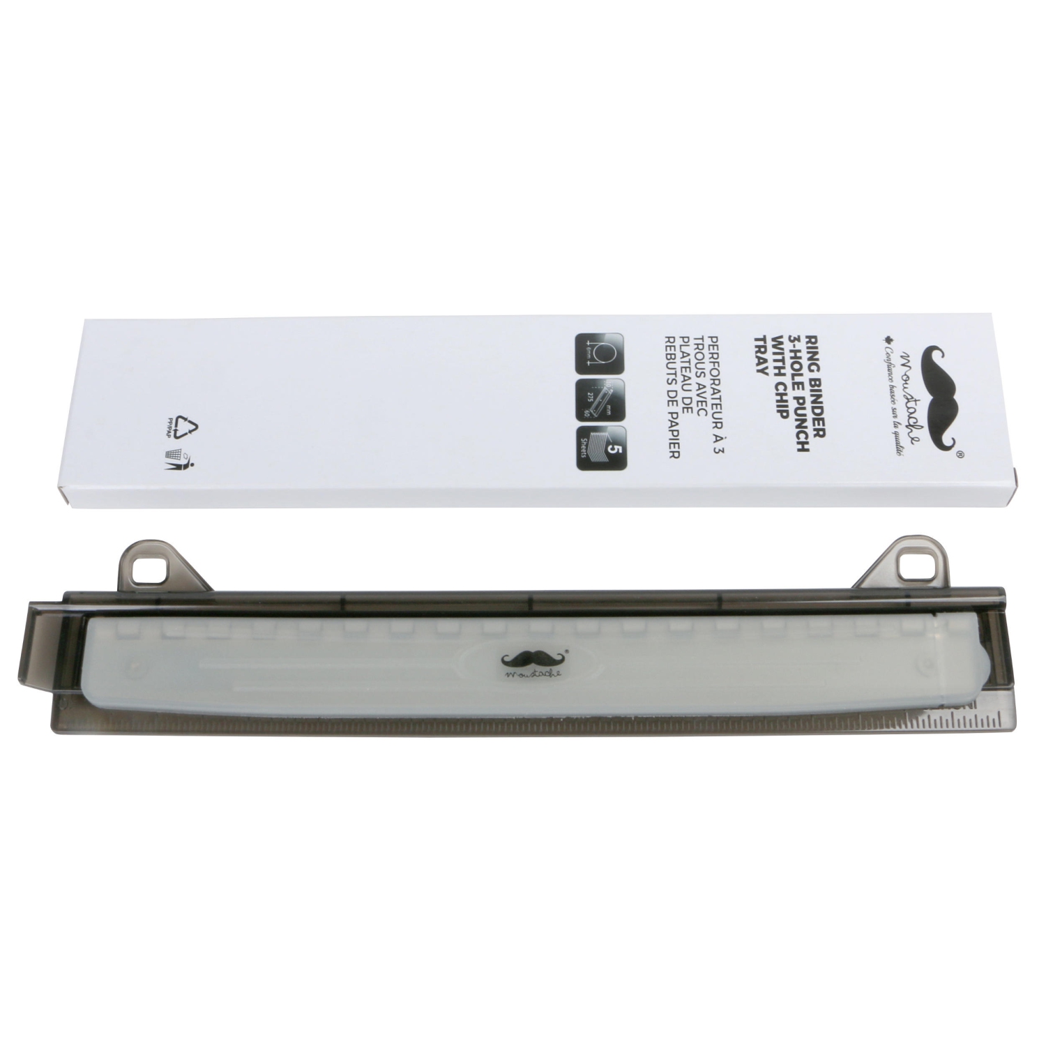 Ring Binder 3-Hole Punch, 5-Sheet Capacity, With Integrated 10" Ruler, Chip Tray - Moustache®