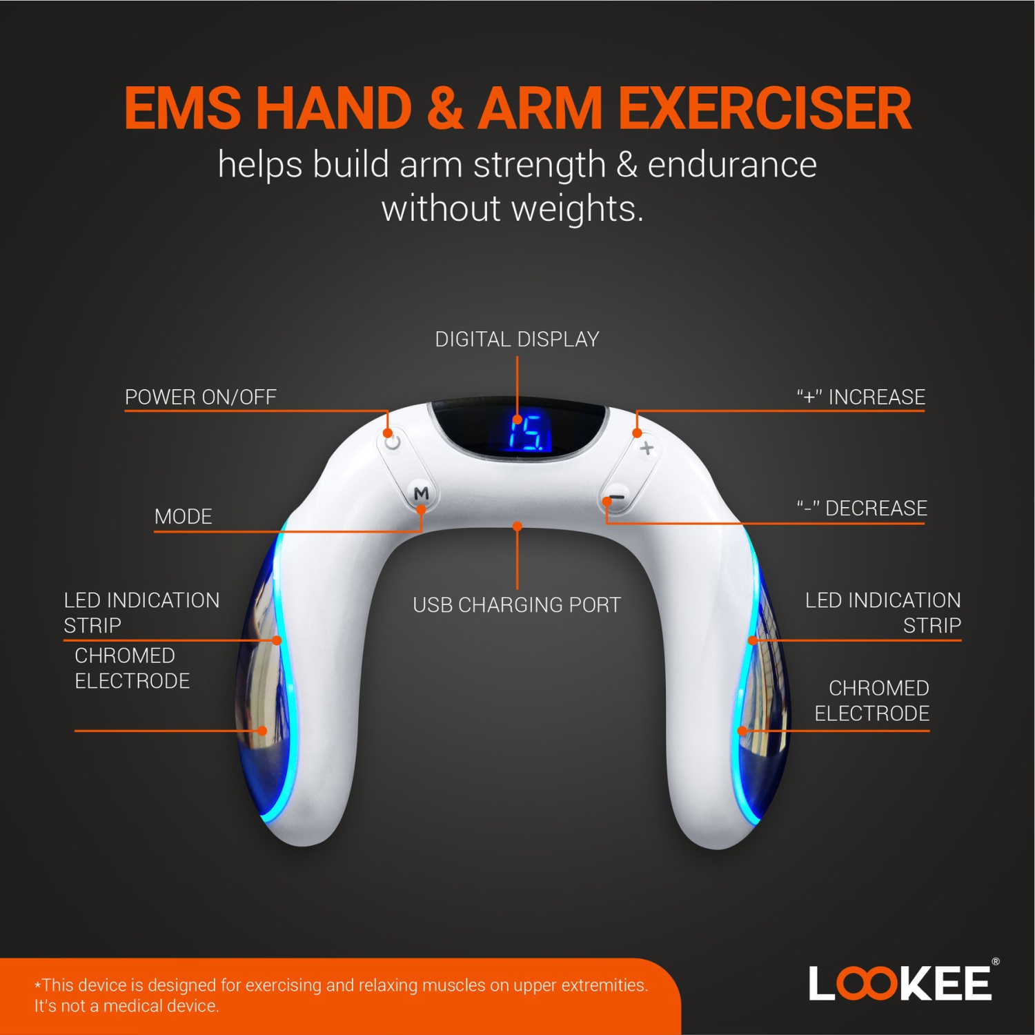 LOOKEE® Arm Workout EMS Exerciser, Electric Muscle Stimulator Trainer Machine for Arms and Hands.
