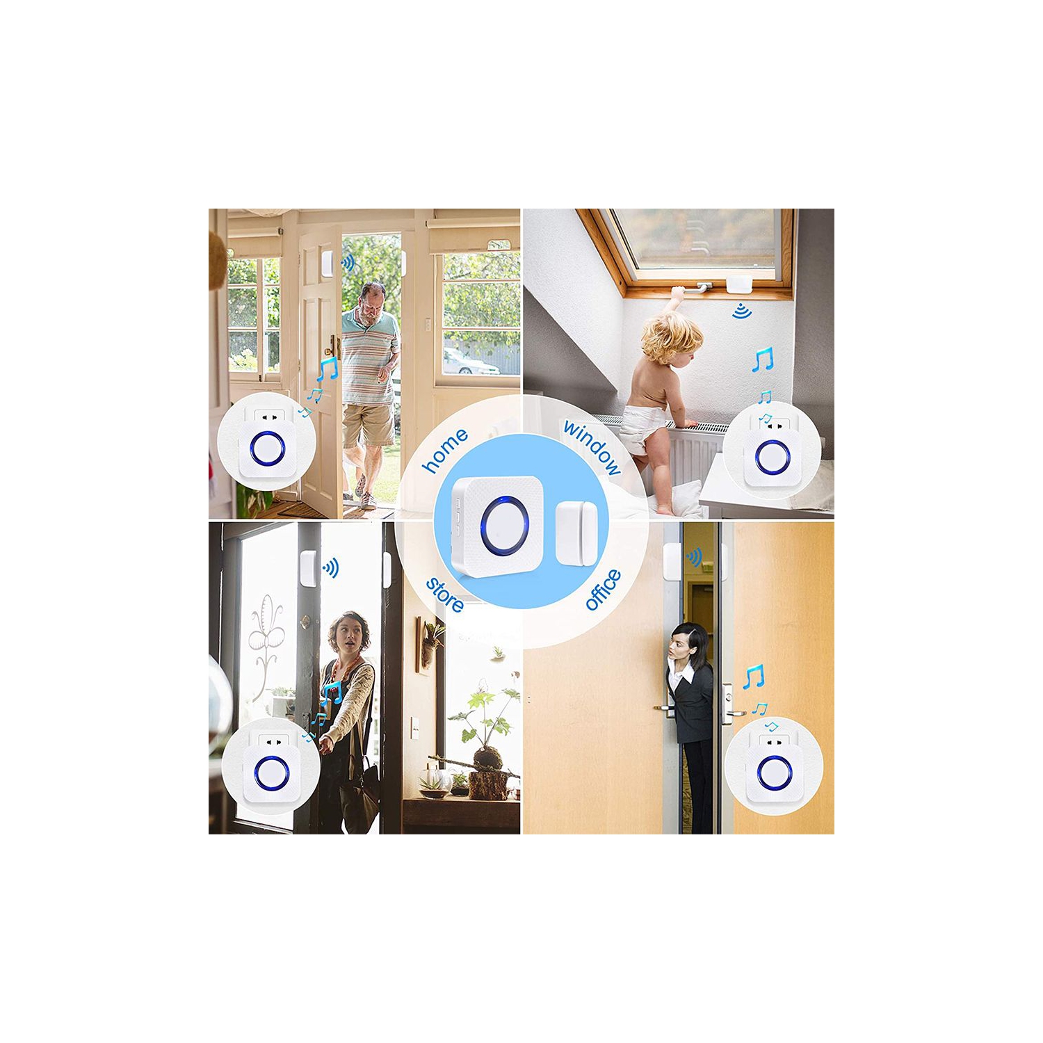 ISTAR Door Sensor Chime Wireless Door Alarm Window Alarm Contact Sensor Door Bell for Office/Home/Store Open Chime Operate Range 1000ft with 58