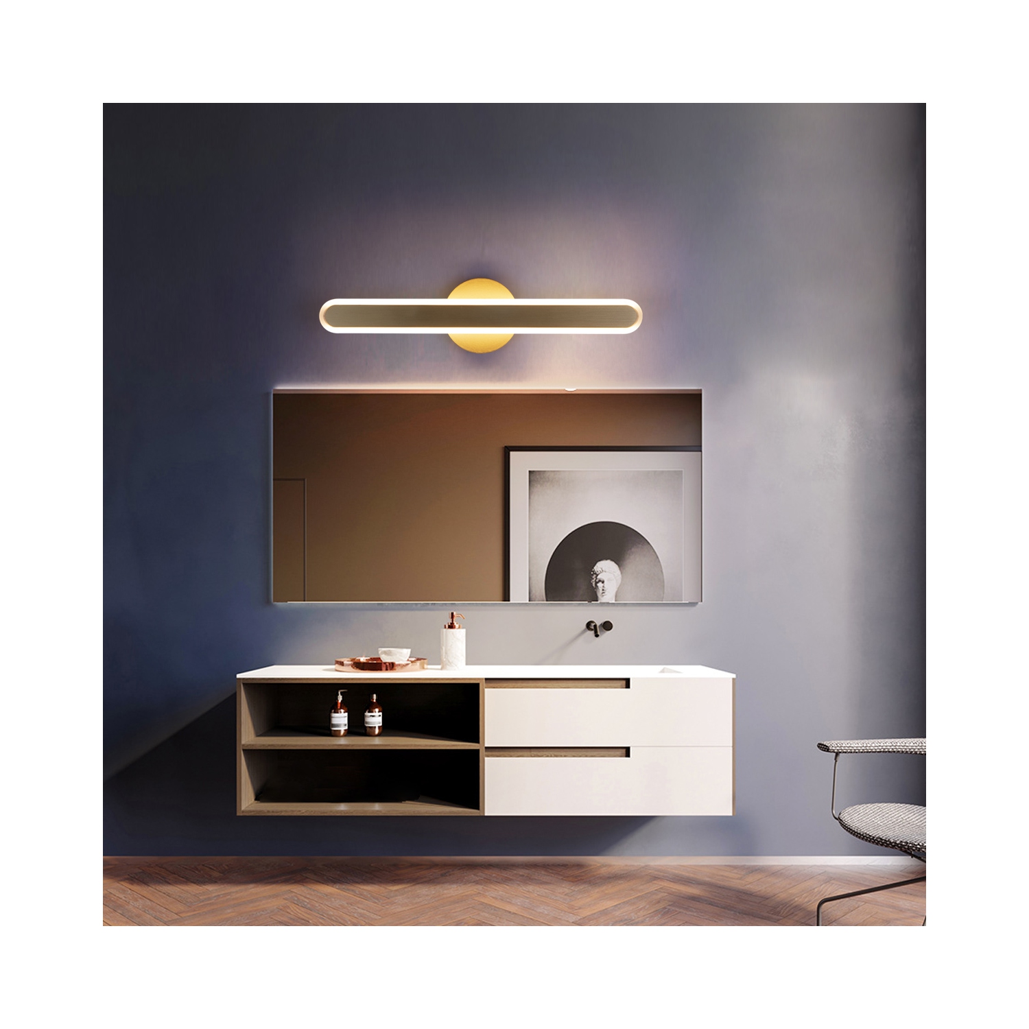 Tubicen LED Dimmable Linear Vanity Light, 21.6"L Modern Bathroom Light Fixture, 360° Angle Lighting Bath Vanity Bar Light, 10W Wall Sconce Lighting