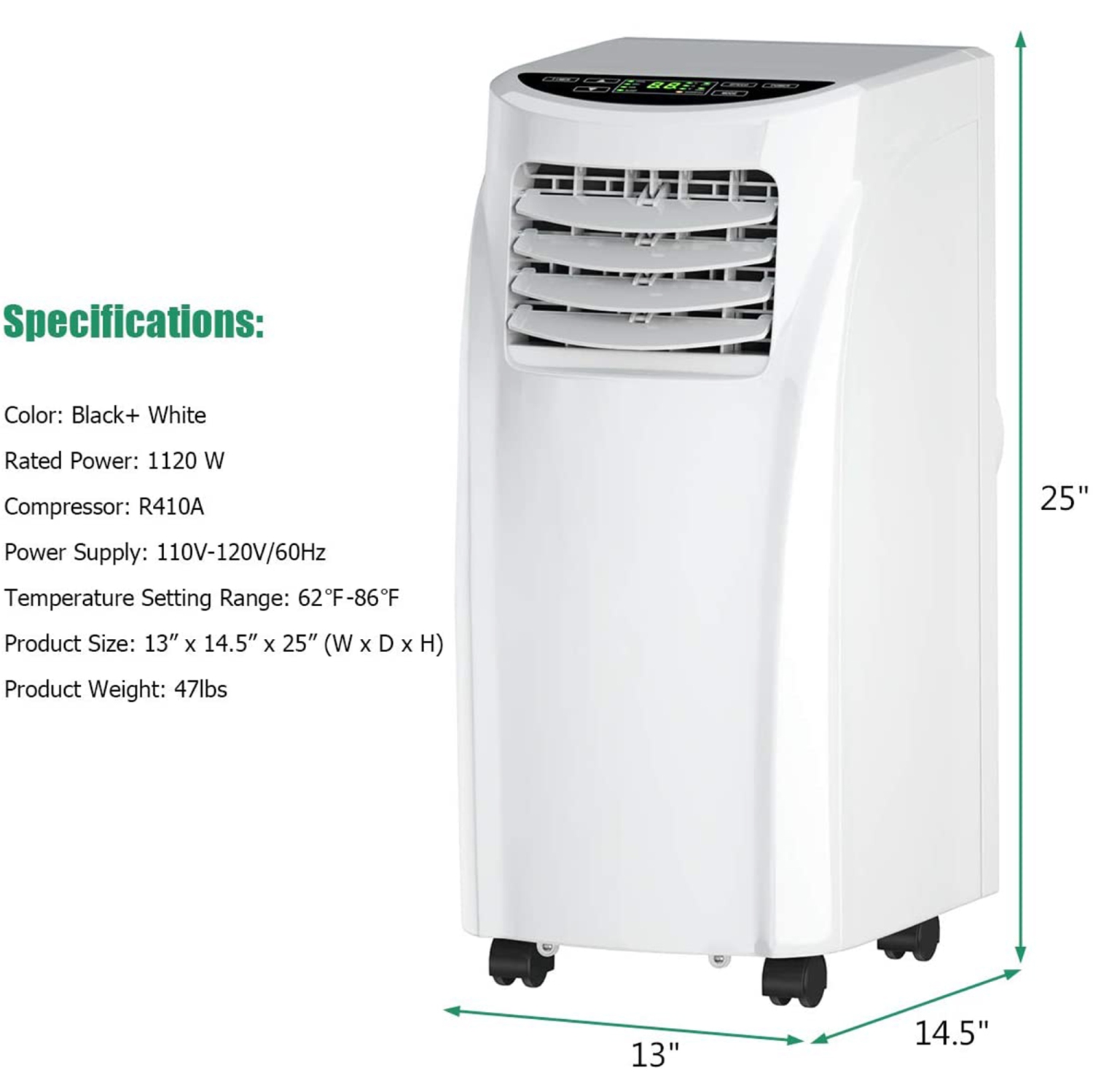 Gymax 3-in 1 Portable Air Conditioner Cooler Fan Dehumidifier 8000BTU w/ Wheels