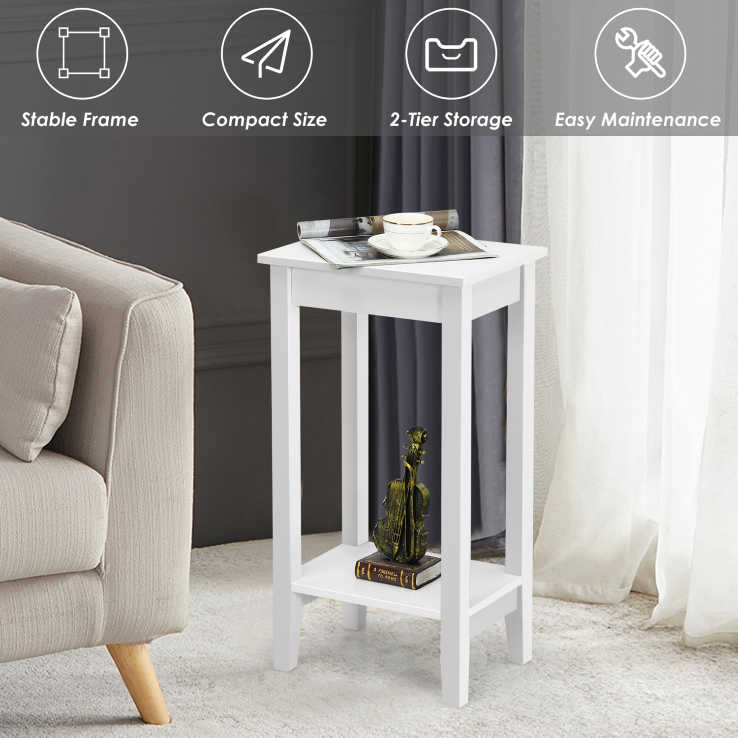 Gymax 2-Tier Nightstand End Side Table Coffee Table Wooden Legs Bedroom