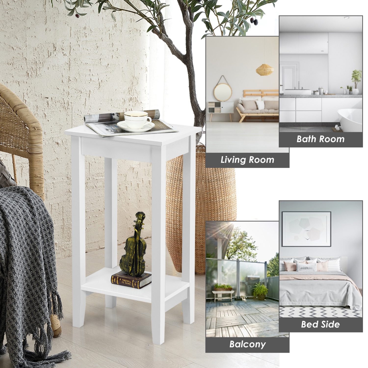 Gymax 2-Tier Nightstand End Side Table Coffee Table Wooden Legs Bedroom