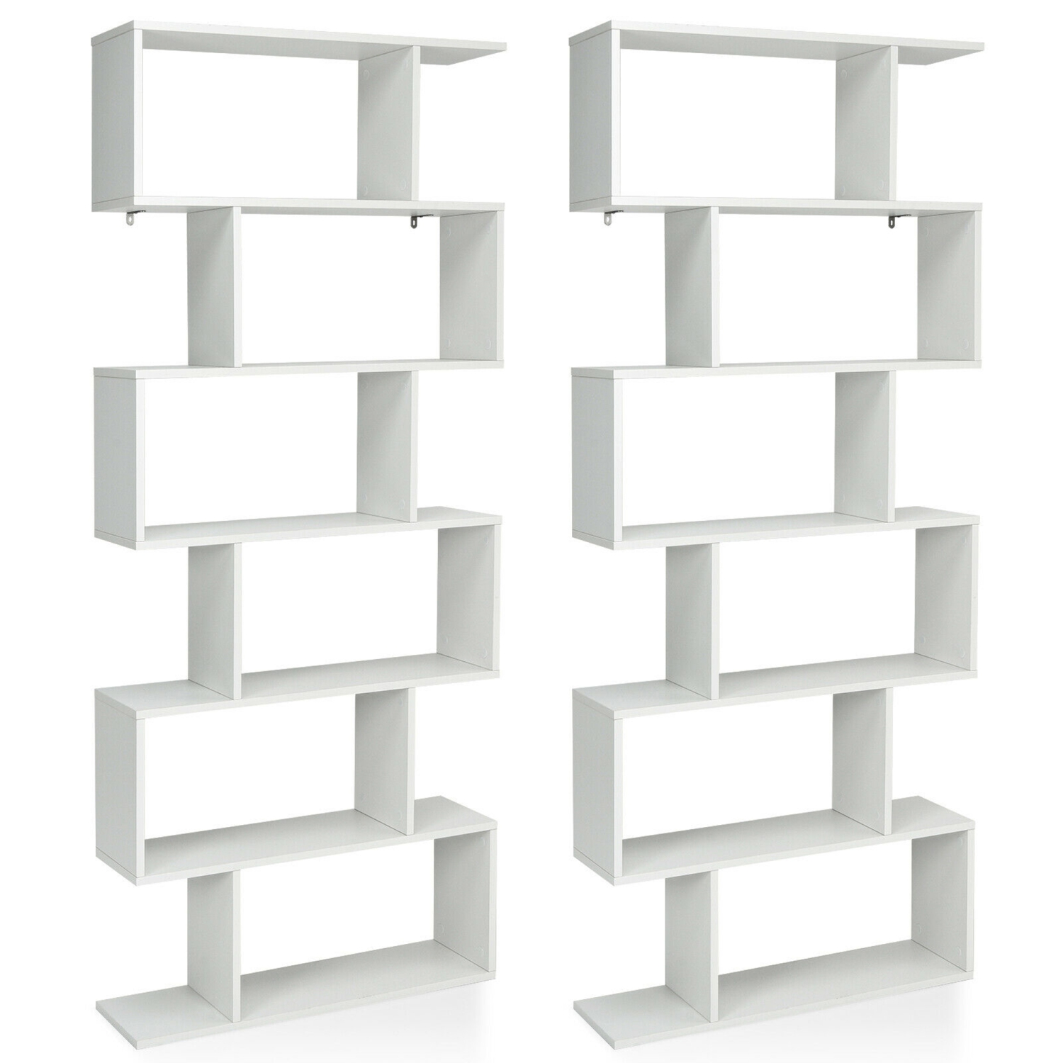 Gymax 2 PCS 6 Tier S-Shaped Bookshelf Storage Display Bookcase Z-Shelf