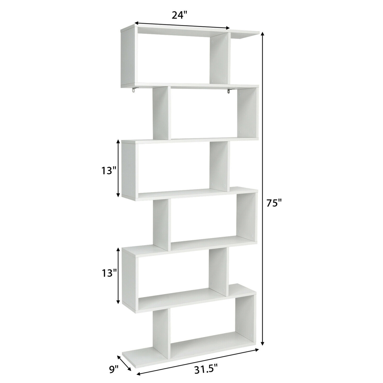 Gymax 2 PCS 6 Tier S-Shaped Bookshelf Storage Display Bookcase Z-Shelf