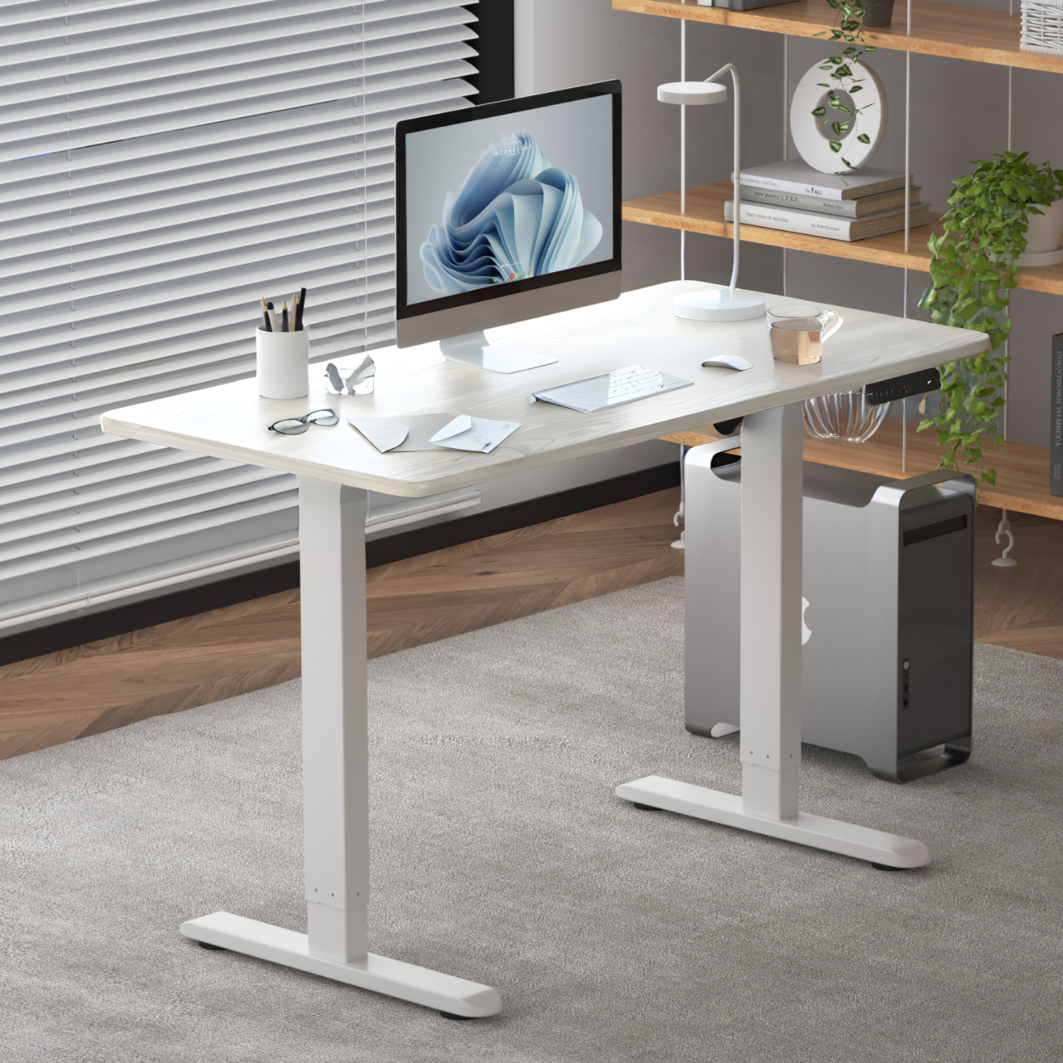 AnthroDesk Poste de travail de bureau debout programmable à hauteur réglable Sit to Stand avec dessus de table, 120 x 60 cm [47,2 x 23,6 pouces]