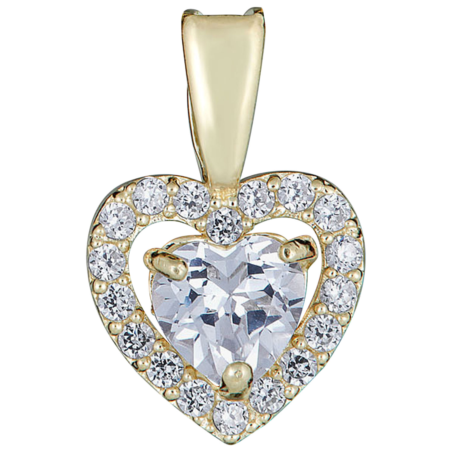 10K Solid Yellow Gold Cubic Zirconia Heart Pendant - Love Necklace Charm