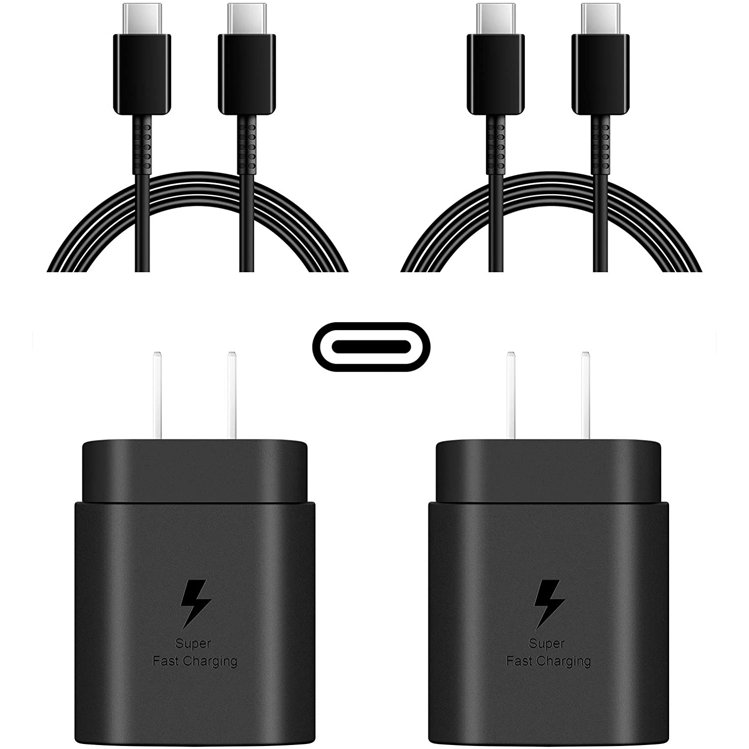 (CABLESHARK) (2PACK) Samsung Compatible USB-C Super Fast Charging Wall Charger-25W PD and Type-C Cable(6ft) with OTG Type C Adapter for Galaxy S21/S21+/S21 Ultra/S20/S20+/S20 Ultra/Note 20/Note 20 Ul