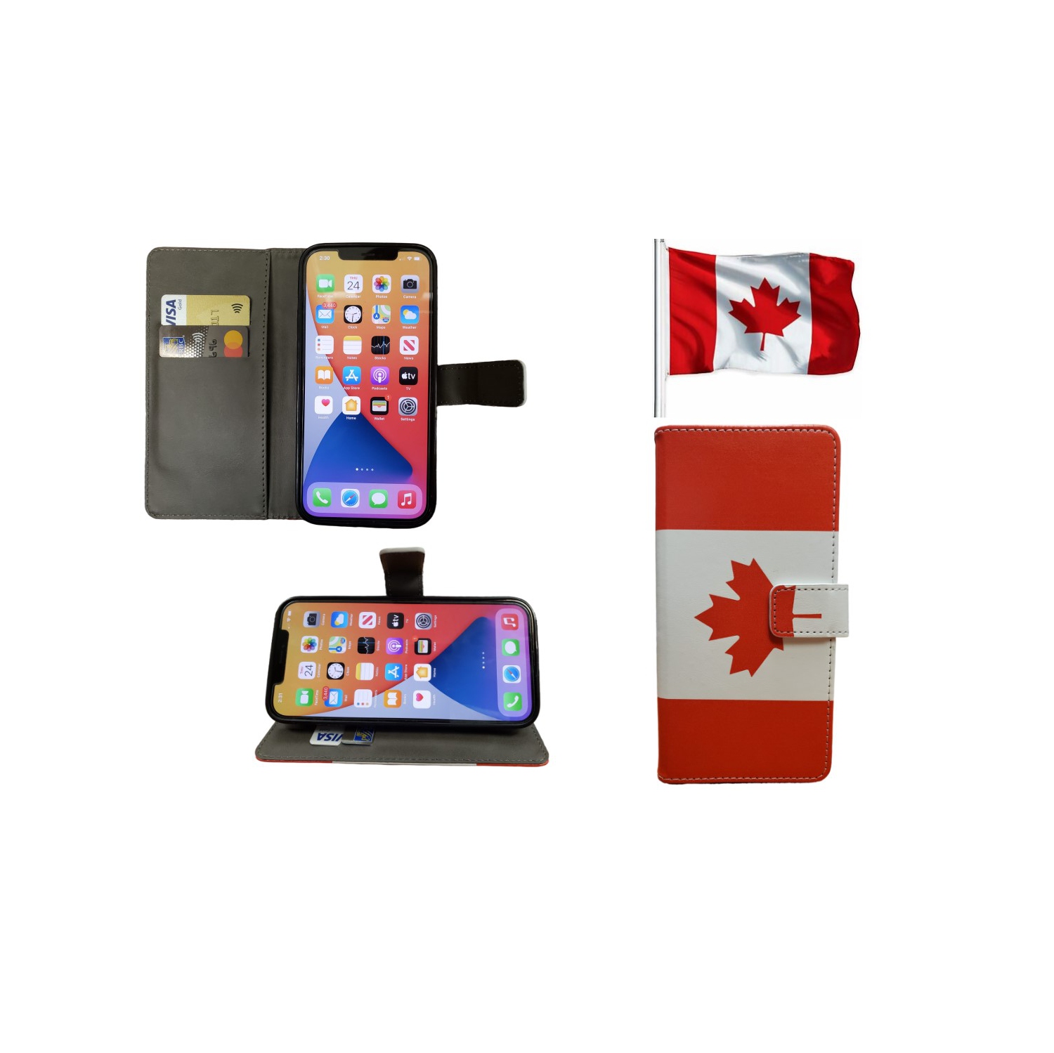 Flip Phone Case Wallet Cover PU Leather case Card Holer Canada Flag Design for Samsung Galaxy S21 Ultra