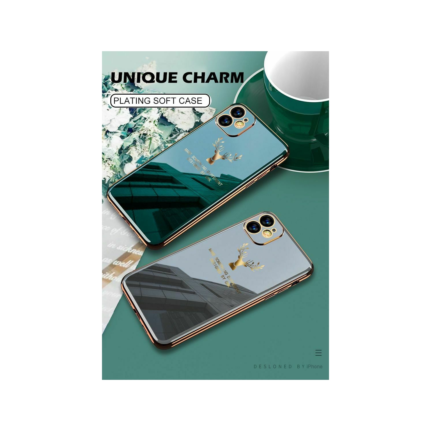 Plating Deer Case Camera Protect Phone Skin Case Cover For iPhone 12 and 12 Pro