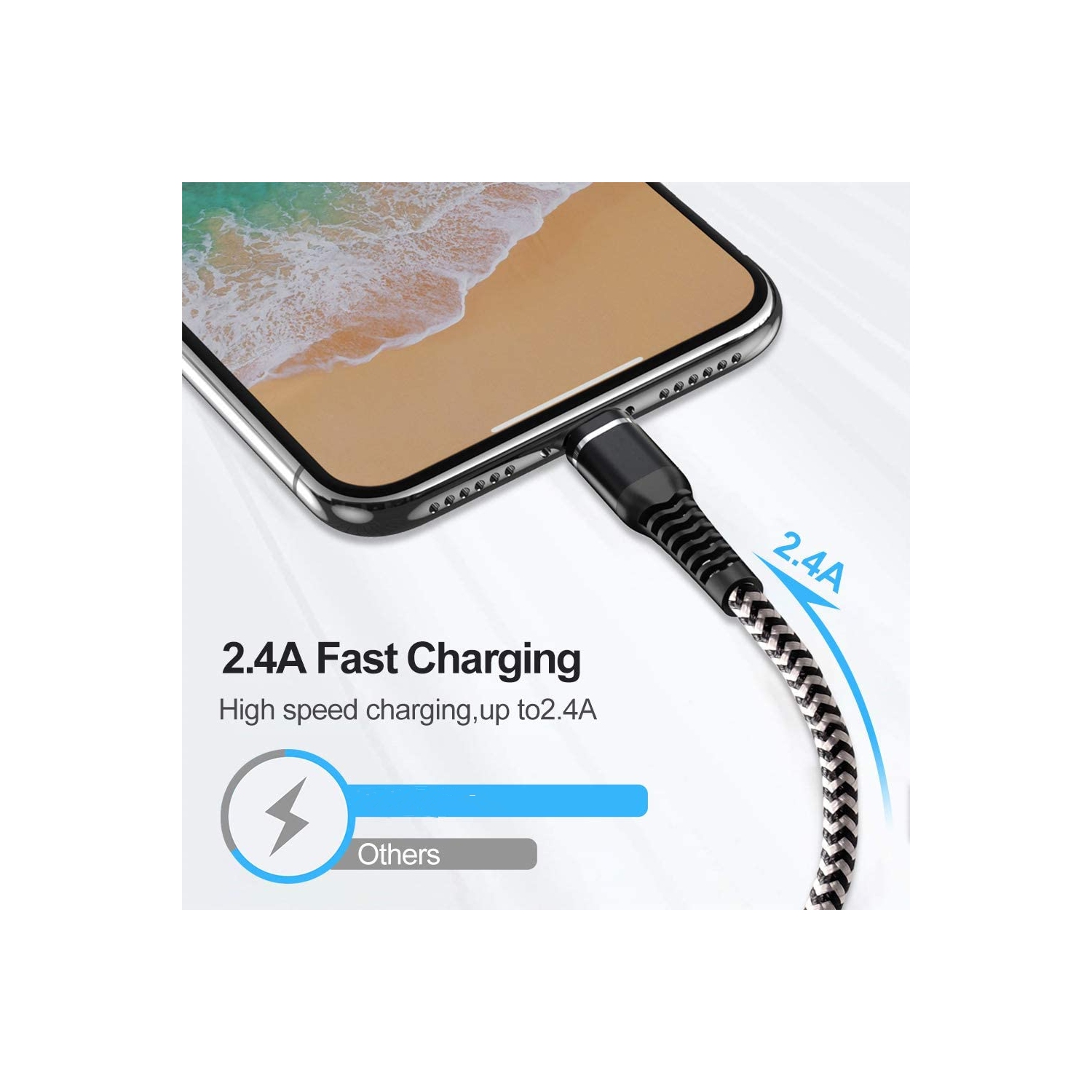 [1.0M/3.3Ft] Heavy Duty Nylon Braid USB to Lightning Fast Charging Data Cable Cord for iPhone iPad iPod, Black