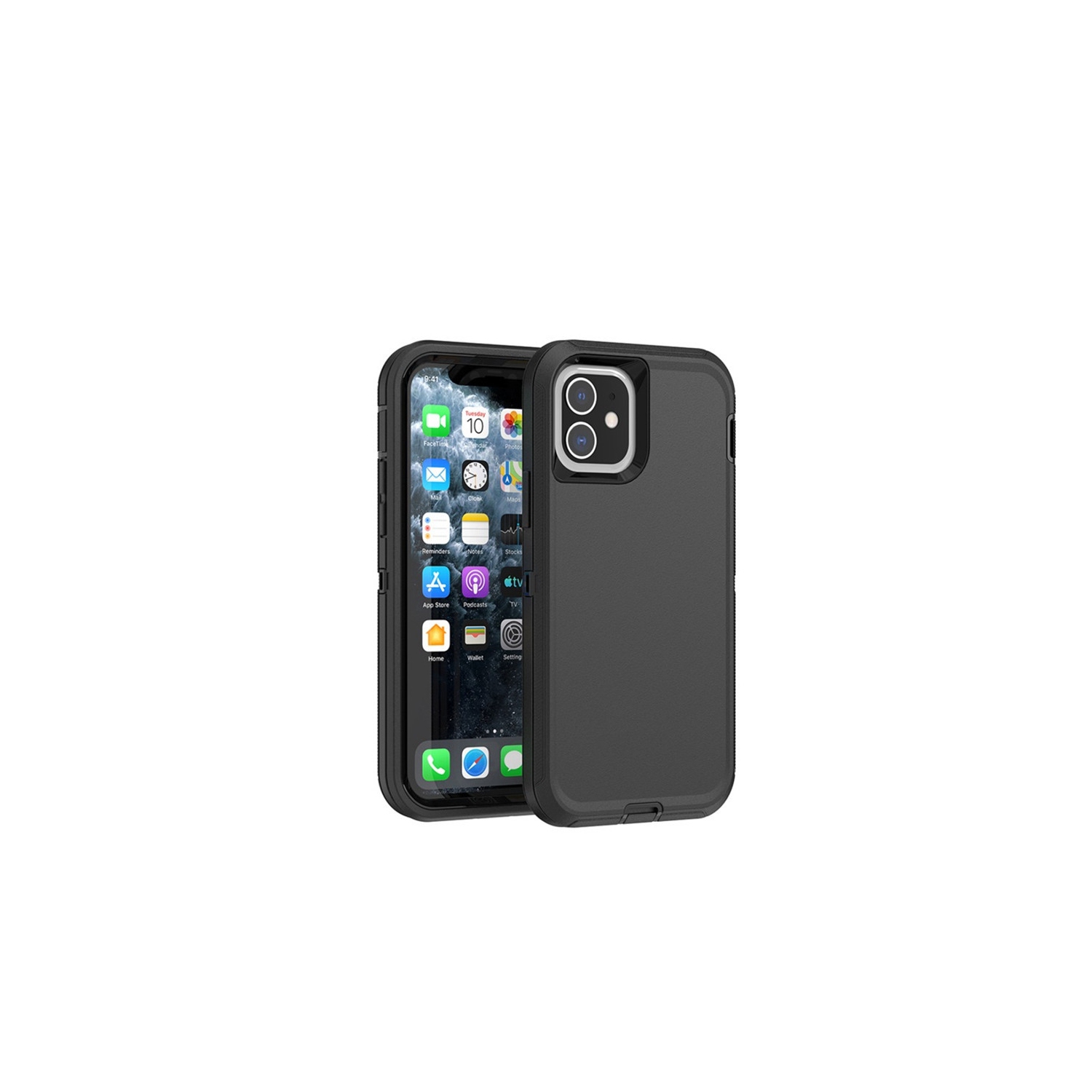Siège d’auto robuste antichoc pour iPhone 12 Mini à triple couche de protection contre les chutes de 3 couches, noir