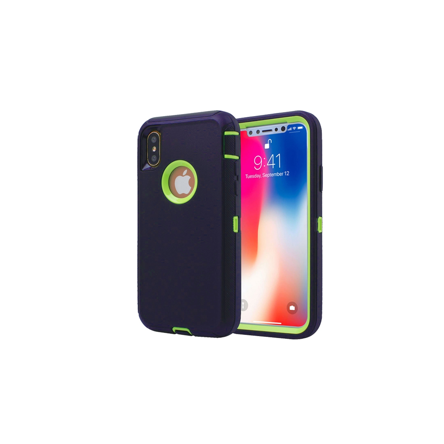 【CSmart personnalisé personnalisé de protection contre les chutes triple de 3 couches, étui rigide antichoc robuste Defender pour iPhone XR, vert lime
