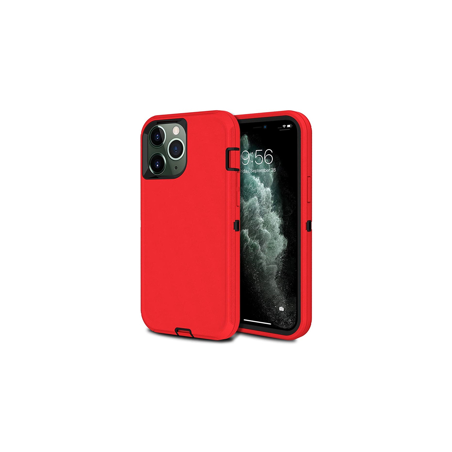 [CSmart] Étui Coque rigide anti-chute triple 3 couches antichoc robuste Defender pour iPhone 11 Pro Max, rouge