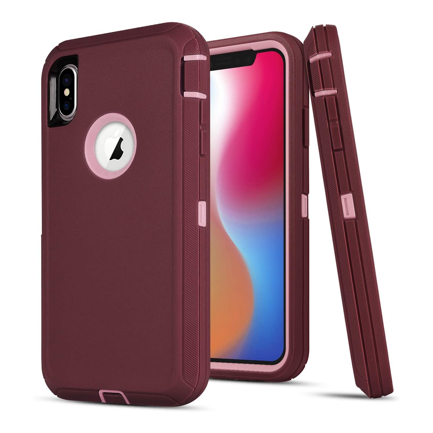 【CSmart】 Anti-Drop Triple 3 Layers Shockproof Heavy Duty Defender Hard Case for iPhone Xs Max, Pink Rose