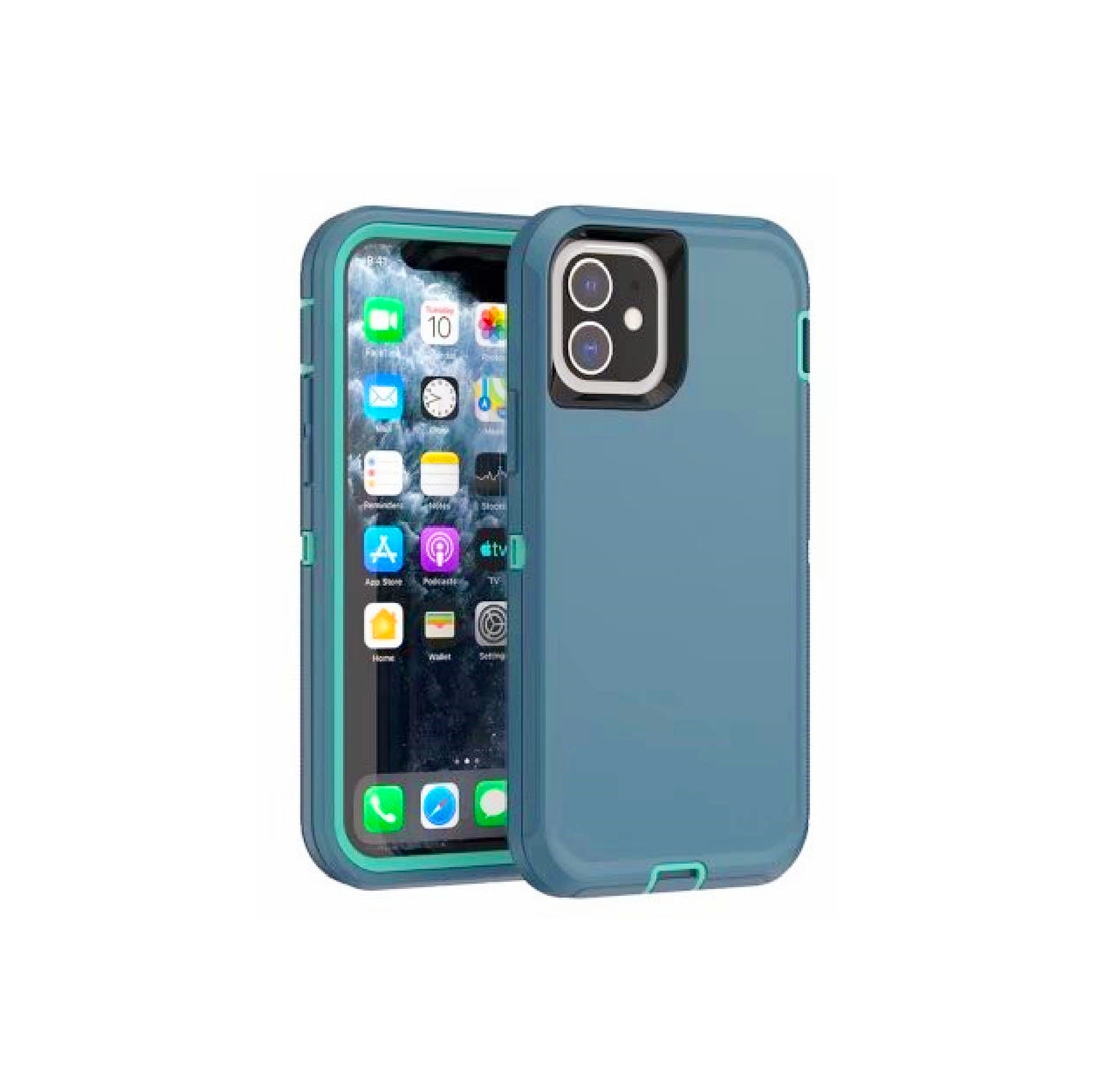 Siège d’3 auto robuste antichoc pour iPhone 12 Mini, menthe, triple couche de protection contre les chutes, et résistant aux chocs