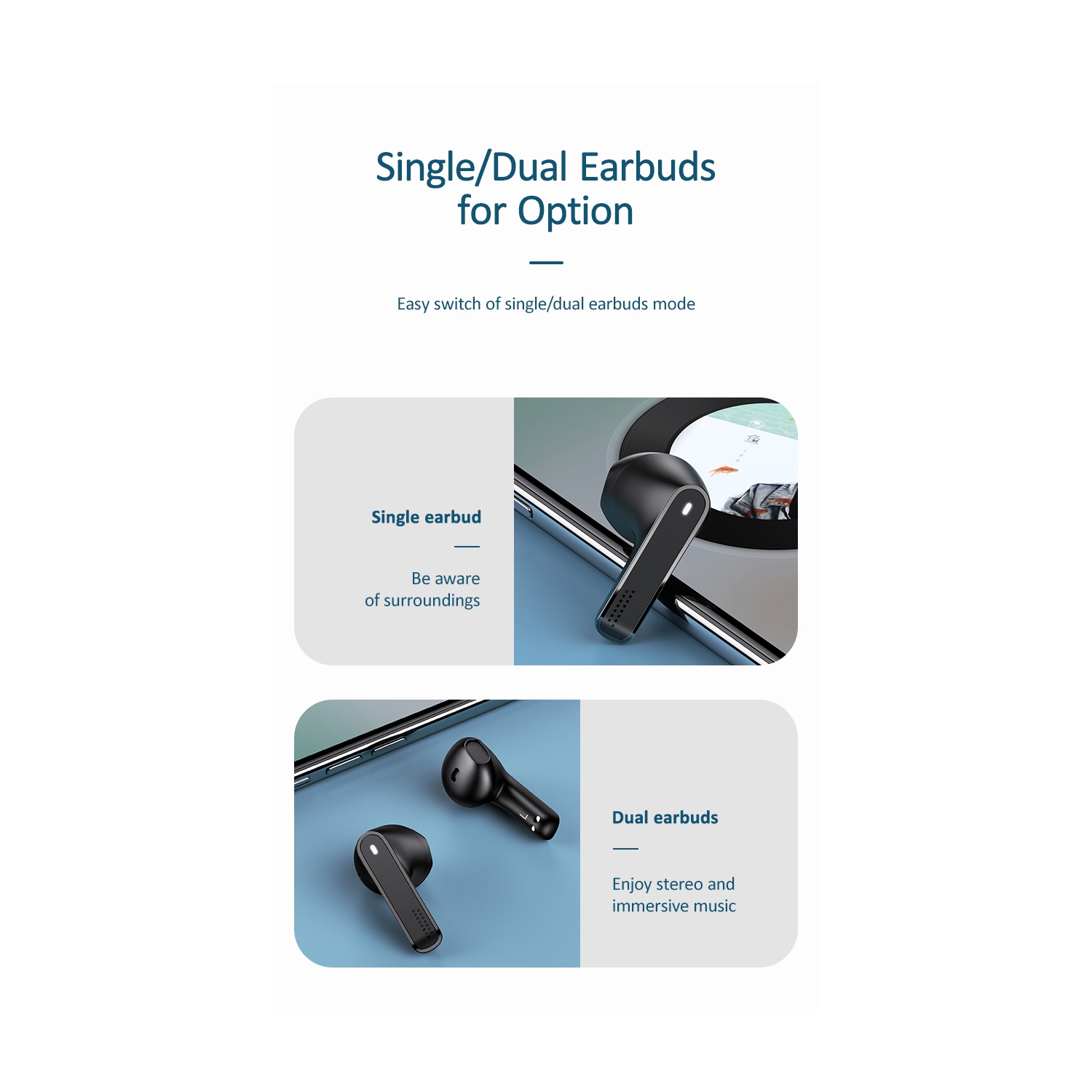 Véritables écouteurs sans fil Bluetooth 5.0 compatibles avec Android, Apple Airpod, PC. Commandes tactiles, son de basse super stéréo, durée de