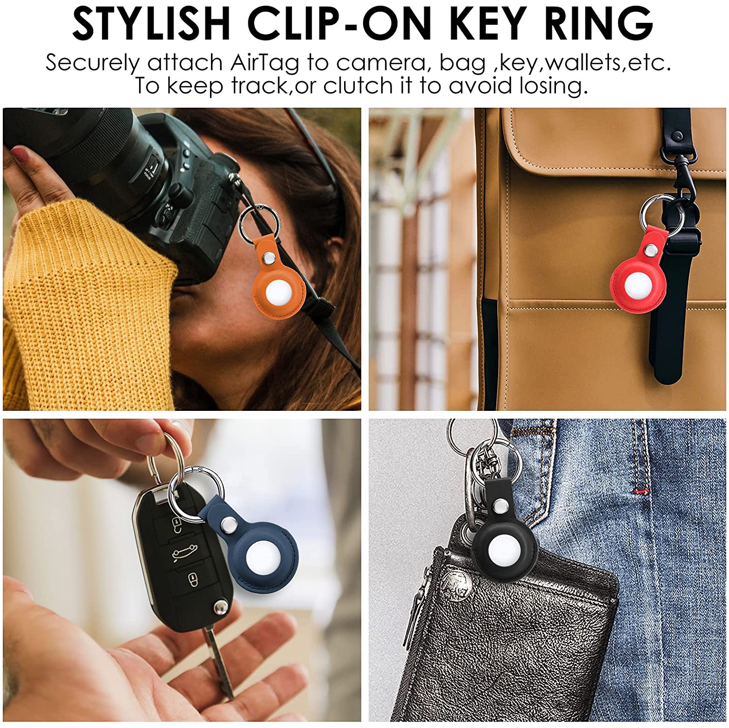 ( PAQUET de 4 ) Étui en cuir WINGOMART pour AirTag, étui protecteur anti-rayures avec porte-clés compatible avec AirTags 2021