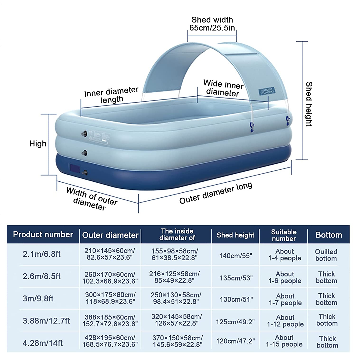 Piscine hors sol, piscine gonflable en un clic pour enfants et adultes en PVC pleine taille avec auvent pour jardin intérieur et extérieur, bleu