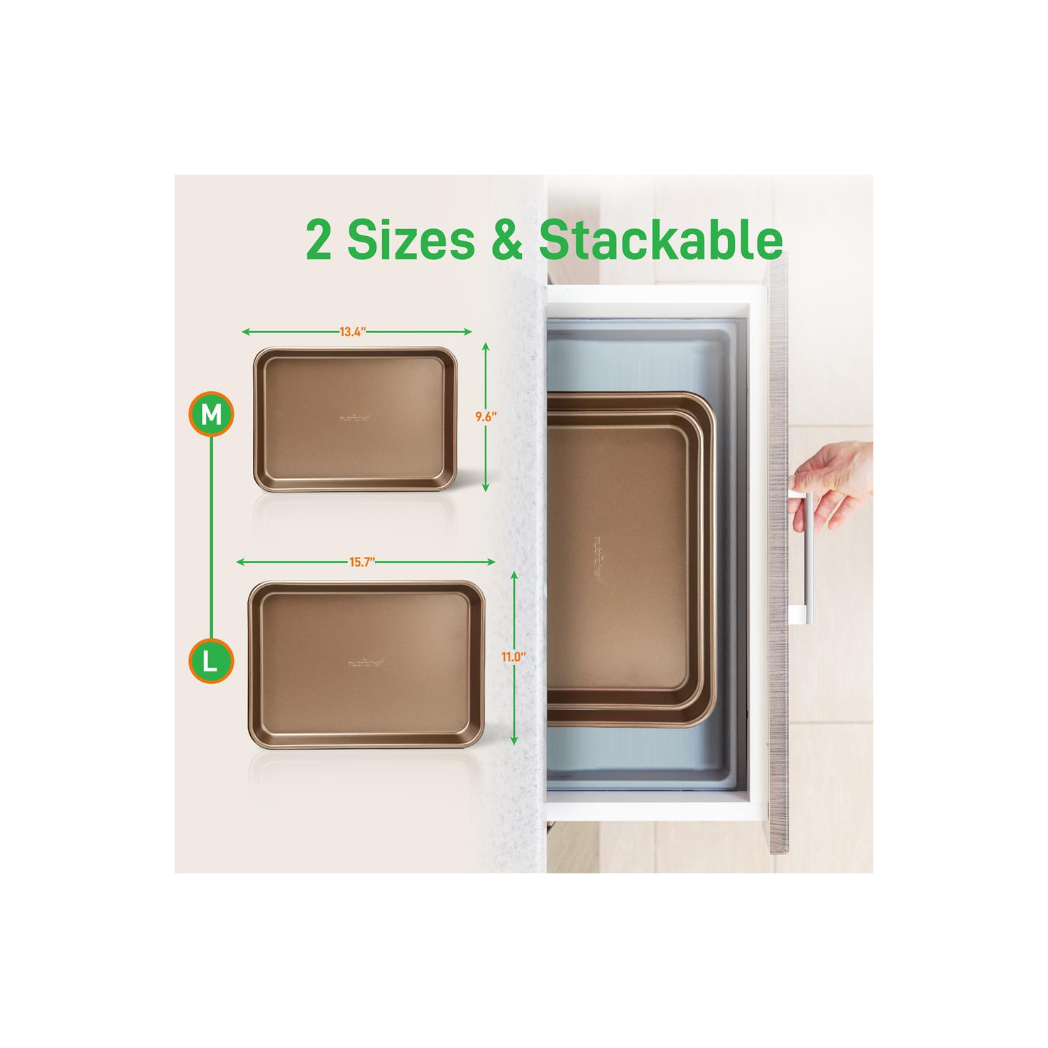 NutriChef Professional Quality Kitchen Cooking Non-Stick Bake Trays w/Rimmed Borders- Champagne Gold