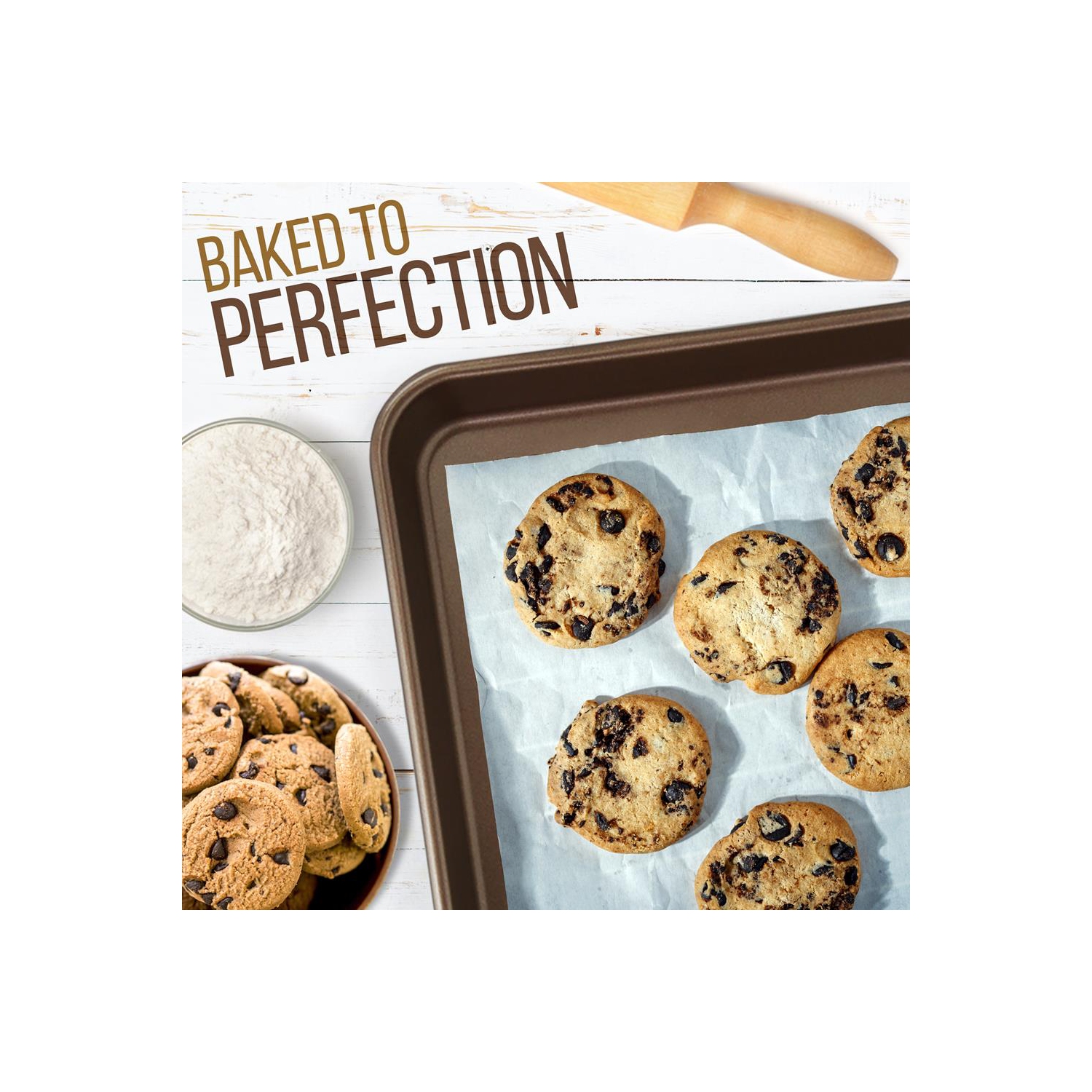 NutriChef Professional Quality Kitchen Cooking Non-Stick Bake Trays w/Rimmed Borders- Champagne Gold