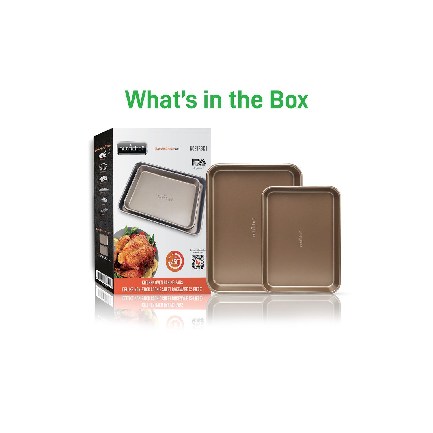 NutriChef Professional Quality Kitchen Cooking Non-Stick Bake Trays w/Rimmed Borders- Champagne Gold