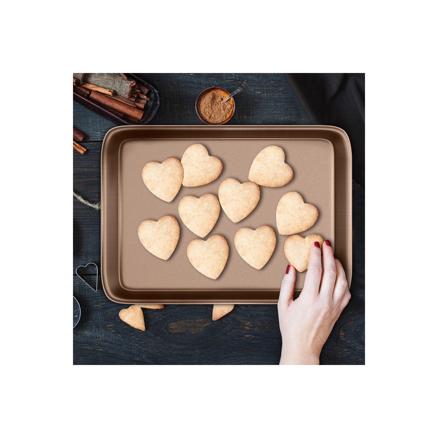 NutriChef Professional Quality Kitchen Cooking Non-Stick Bake Trays w/Rimmed Borders- Champagne Gold