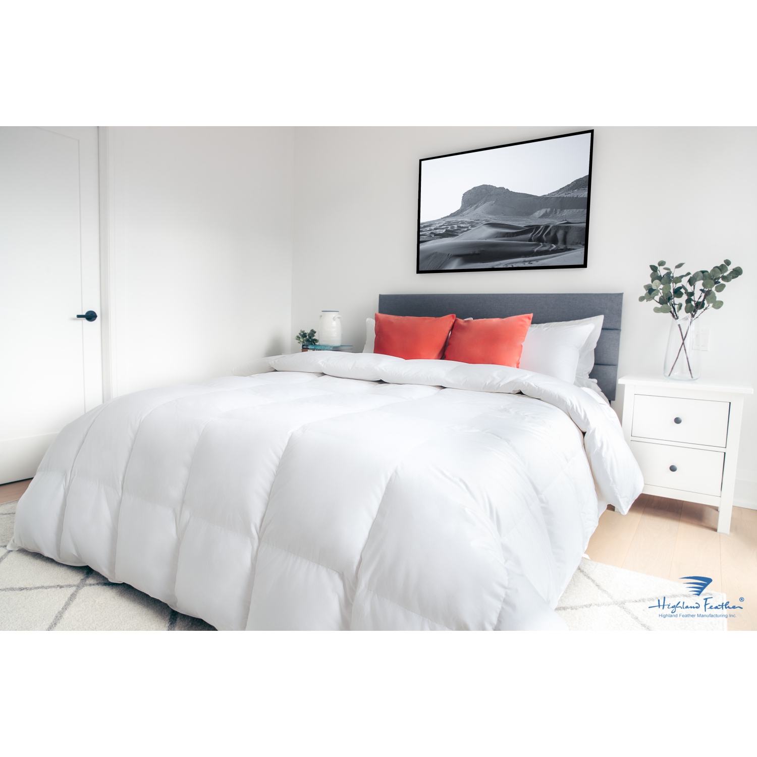 Highland Feather 600 Fill Power White Goose Down Duvet 233TC Pure Cotton Casing with Corner Ties TORTOSA, Winter Heavyweight, King, 45 OZ