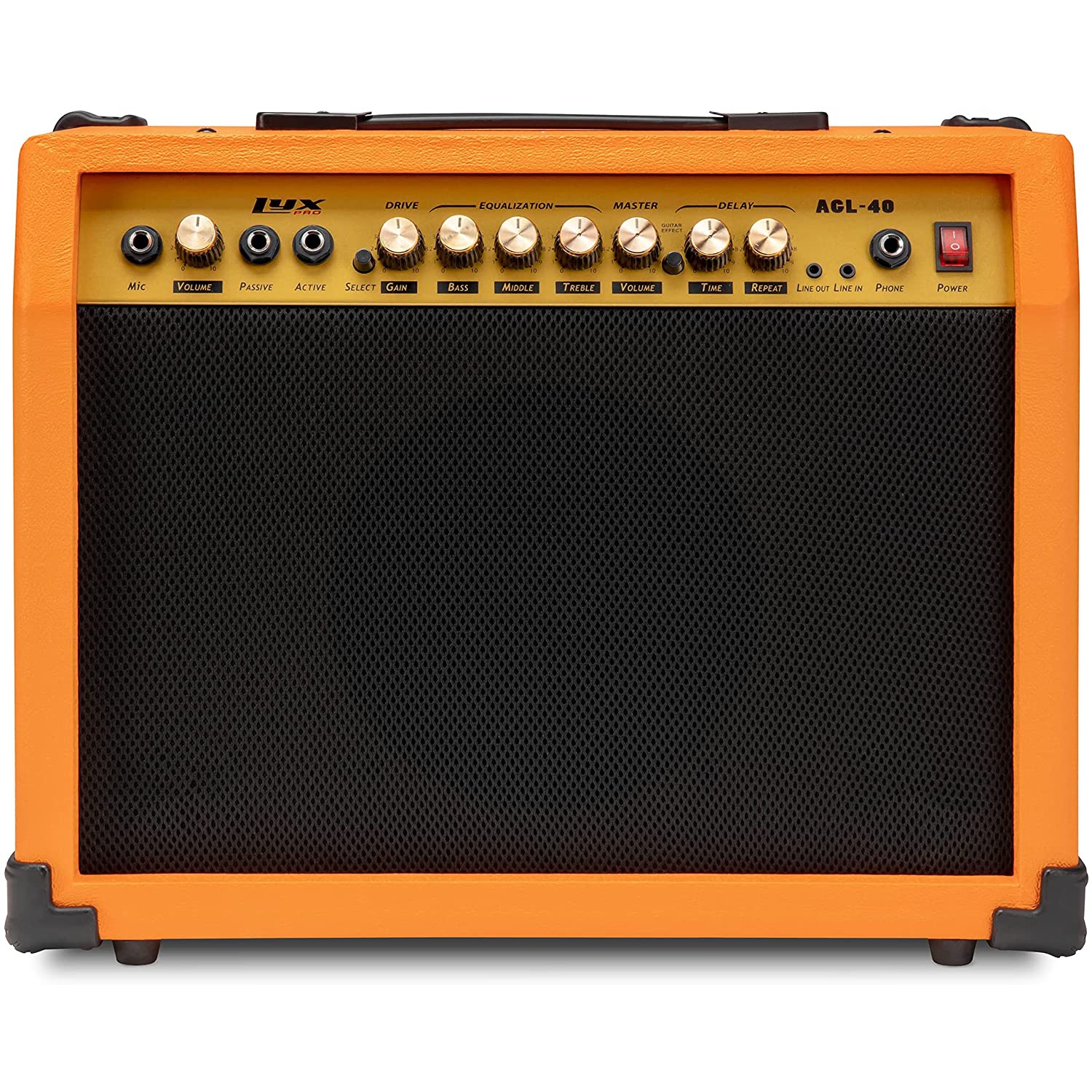 LyxPro 40 Watt Guitar Amplifier Built In Speaker Active Passive, Headphone And Microphone,Aux Input Includes Gain Bass Middle Treble Delay Time
