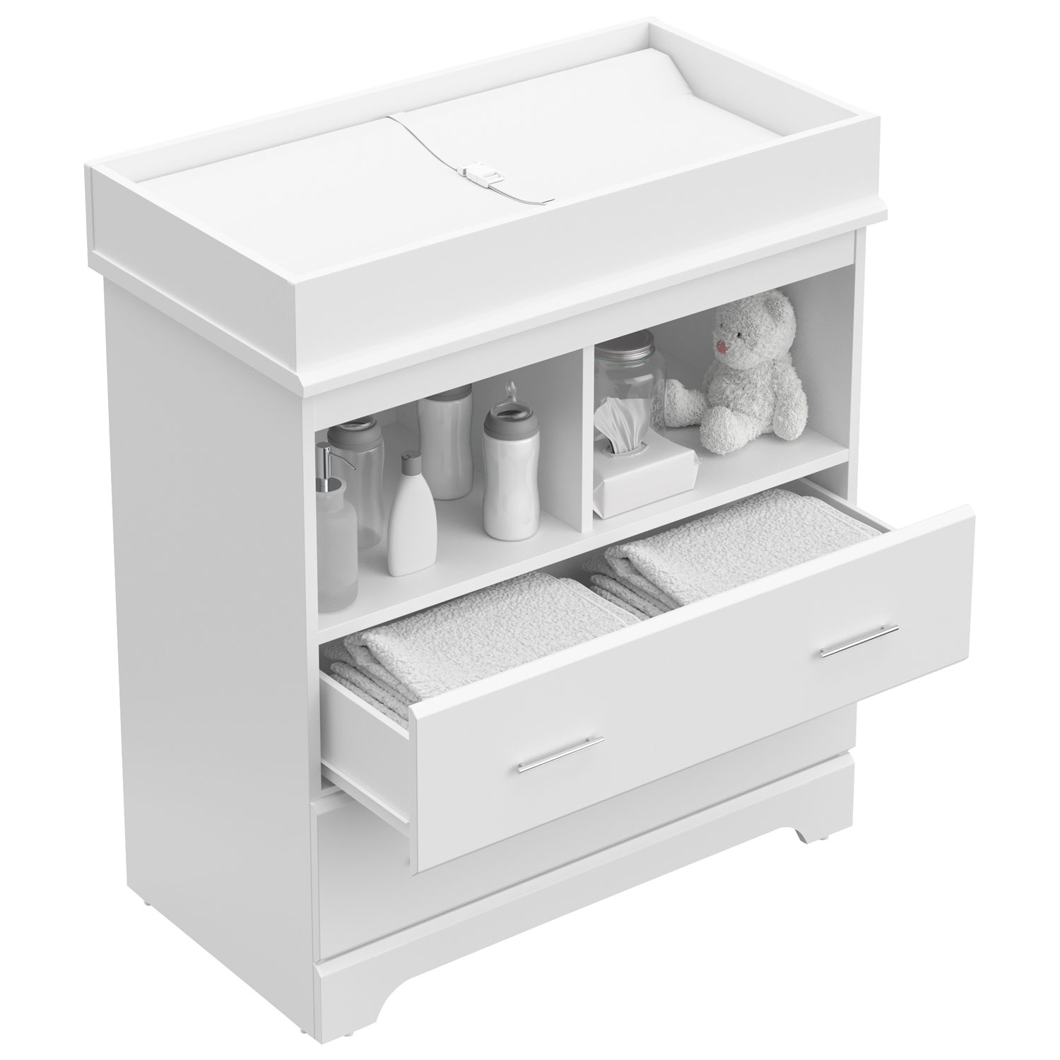 Commode à table à langer à 2 tiroirs et 2 tablettes Brookside de Storkcraft - Blanc