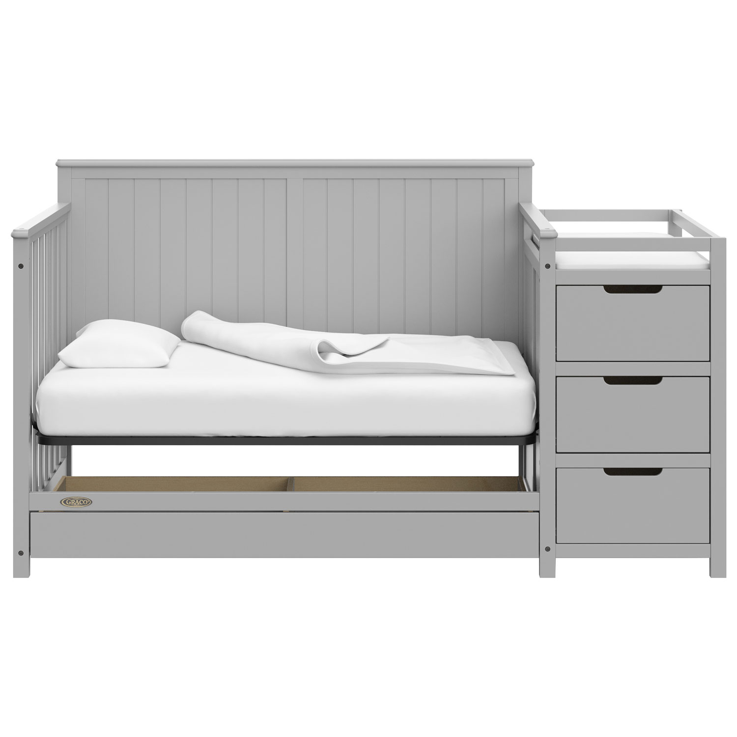 Lit de bébé transformable 4-en-1 Hadley de Graco avec table à langer à 3 tiroirs - Gris galet