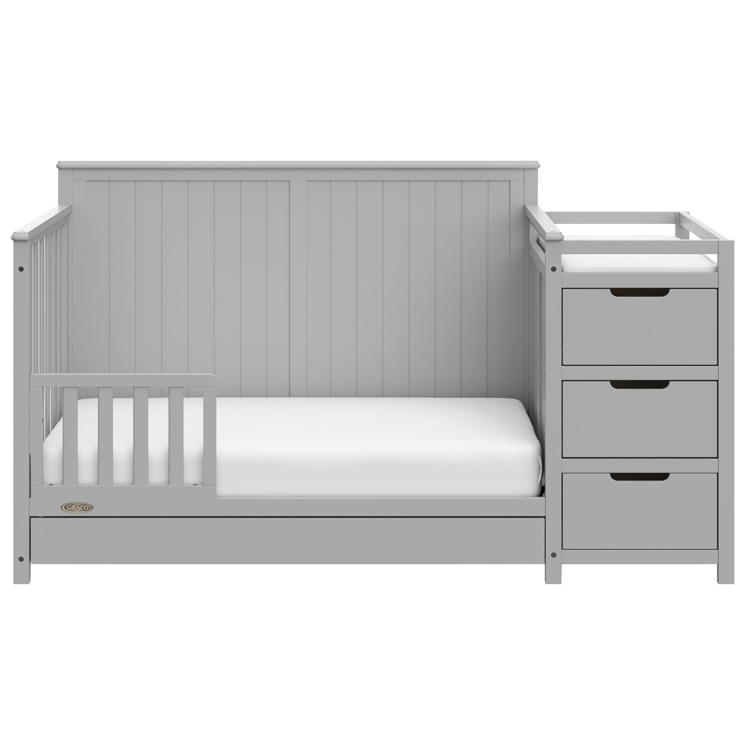 Lit de bébé transformable 4-en-1 Hadley de Graco avec table à langer à 3 tiroirs - Gris galet