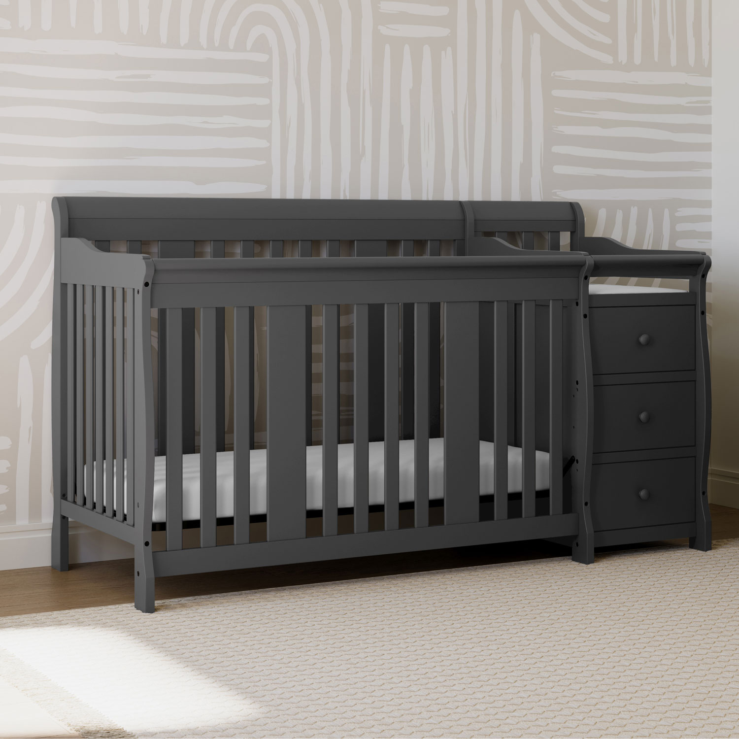 Storkcraft Portofino 4-in-1 Convertible Crib with 3-Drawer Changing Table - Grey