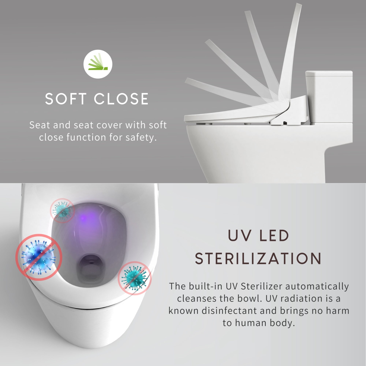 VOVO STYLEMENT VB-6000SE Electronic Bidet, Elongated, UV LED Sterilization, Heated Seat, Warm Dry and Water, Self Cleaning Full Stainless Nozzle,