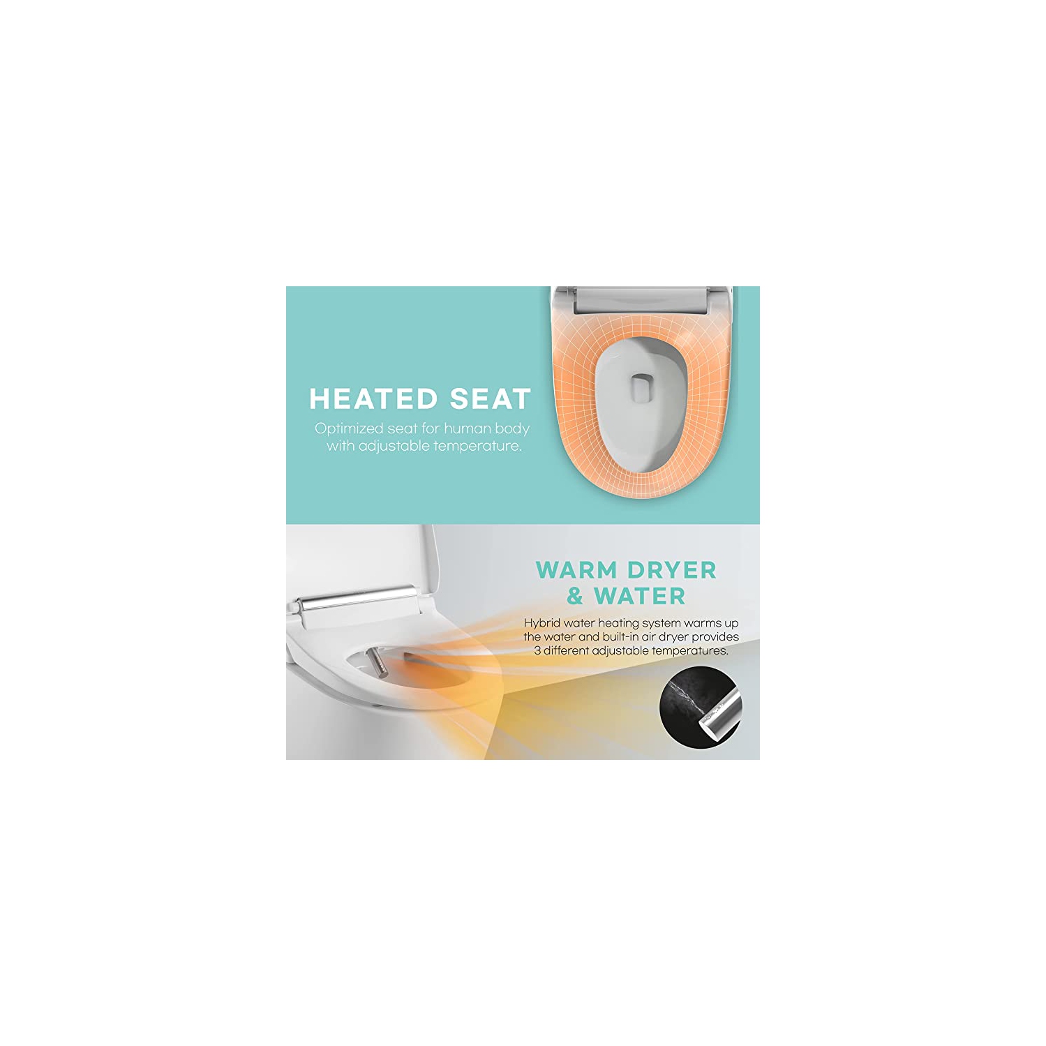 Bidet électronique VOVOSTYLEMENT VB-3000SE, siège allongé, chauffant, sec à chaud et à l'eau - Blanc