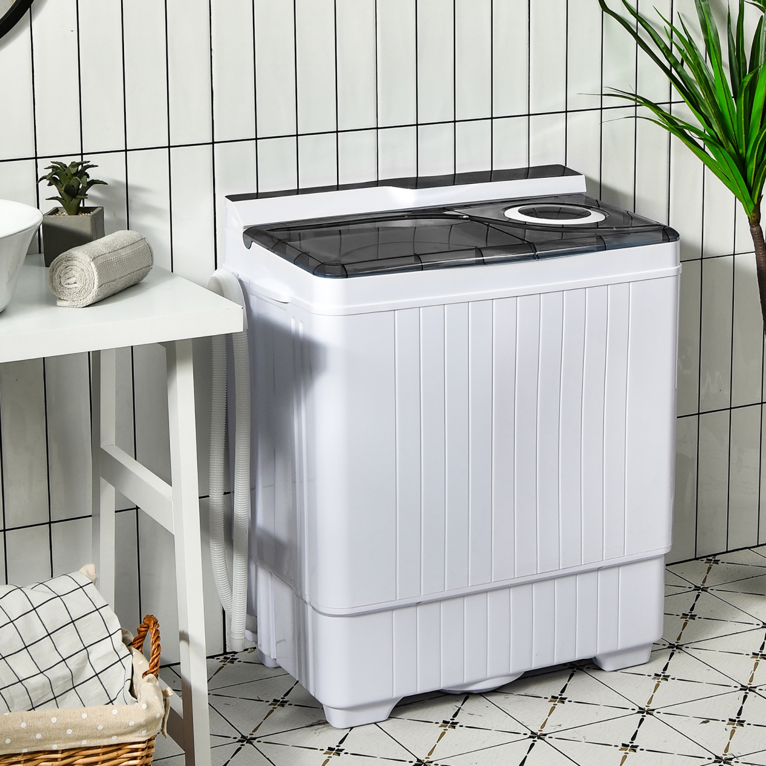 Costway 26lbs Portable Semi-automatic Washing Machine W/Built-in Drain Pump