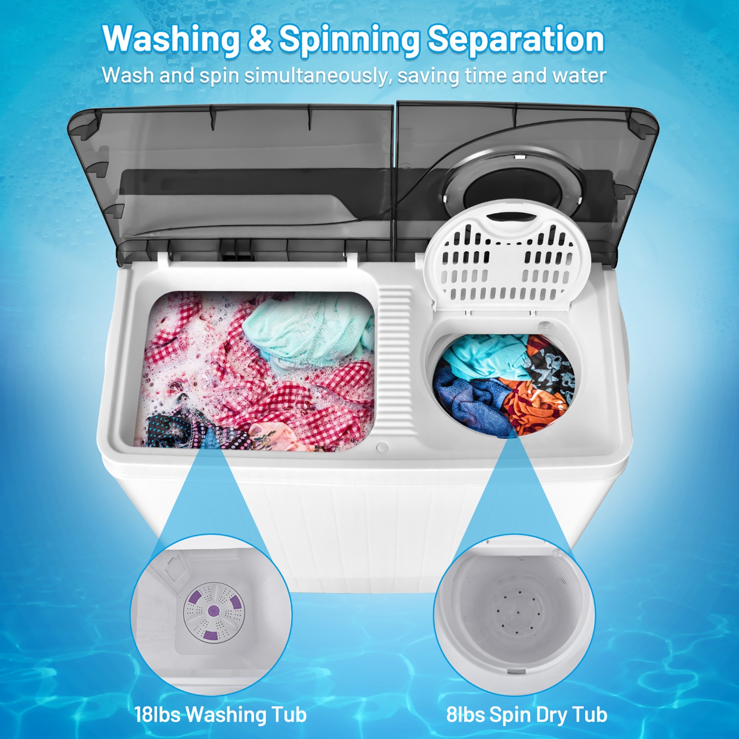 Costway 26lbs Portable Semi-automatic Washing Machine W/Built-in Drain Pump