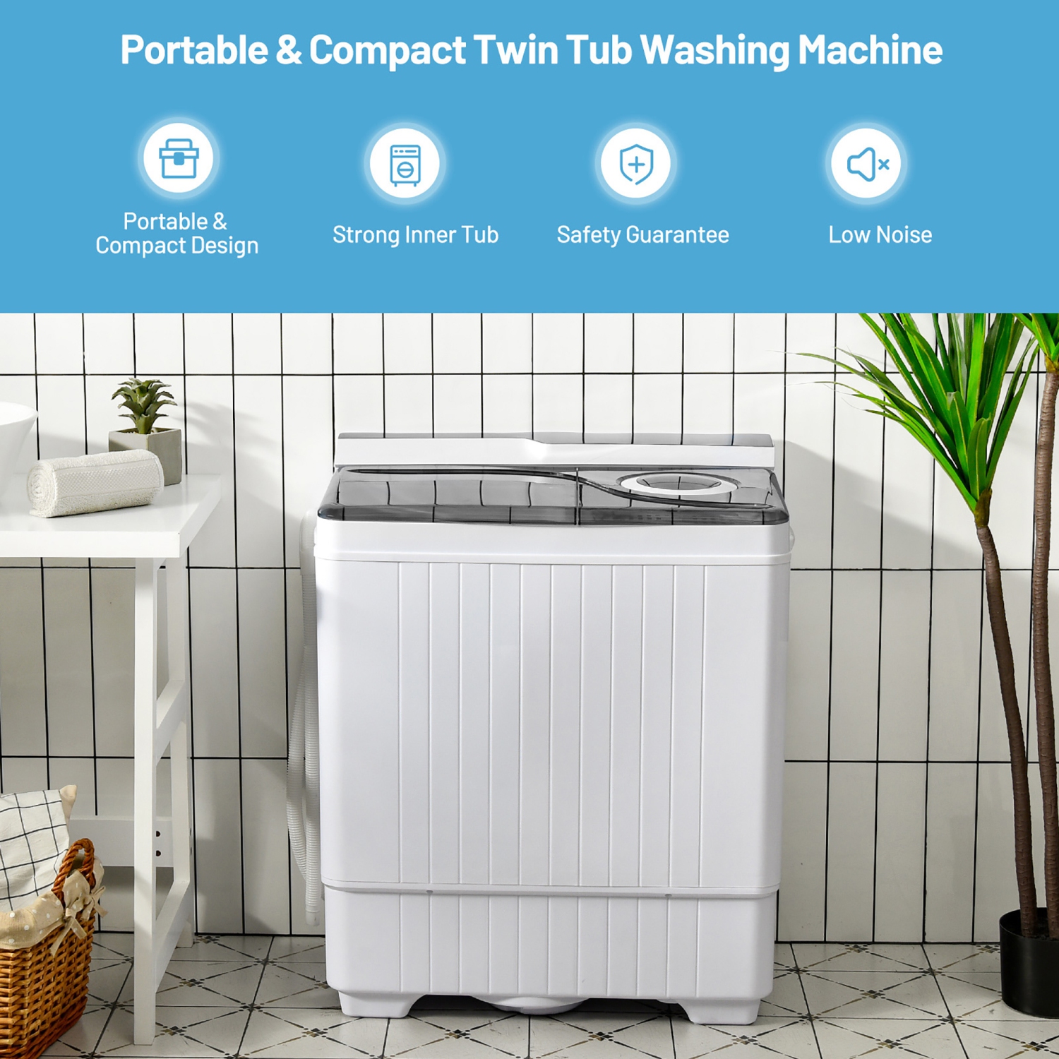 Costway 26lbs Portable Semi-automatic Washing Machine W/Built-in Drain Pump