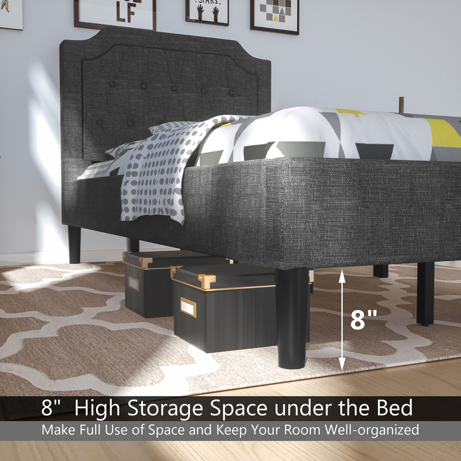 Costway Twin Upholstered Platform Bed Frame Linen Headboard Mattress Foundation