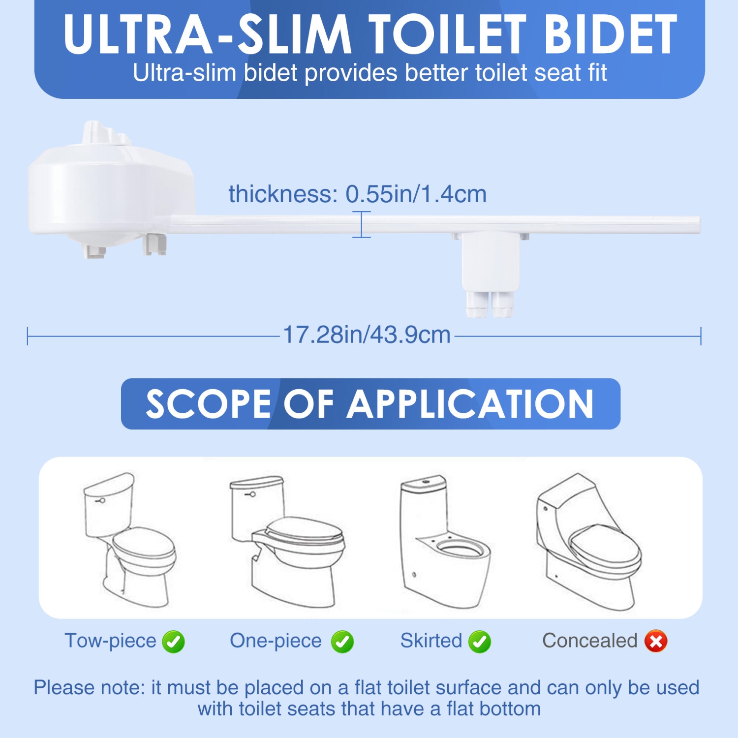 Hot and Cold Water Toilet Bidet, Self Cleaning Dual Nozzle Non-Electric Mechanical Bidet Toilet Attachment with Adjustable Water Pressure and